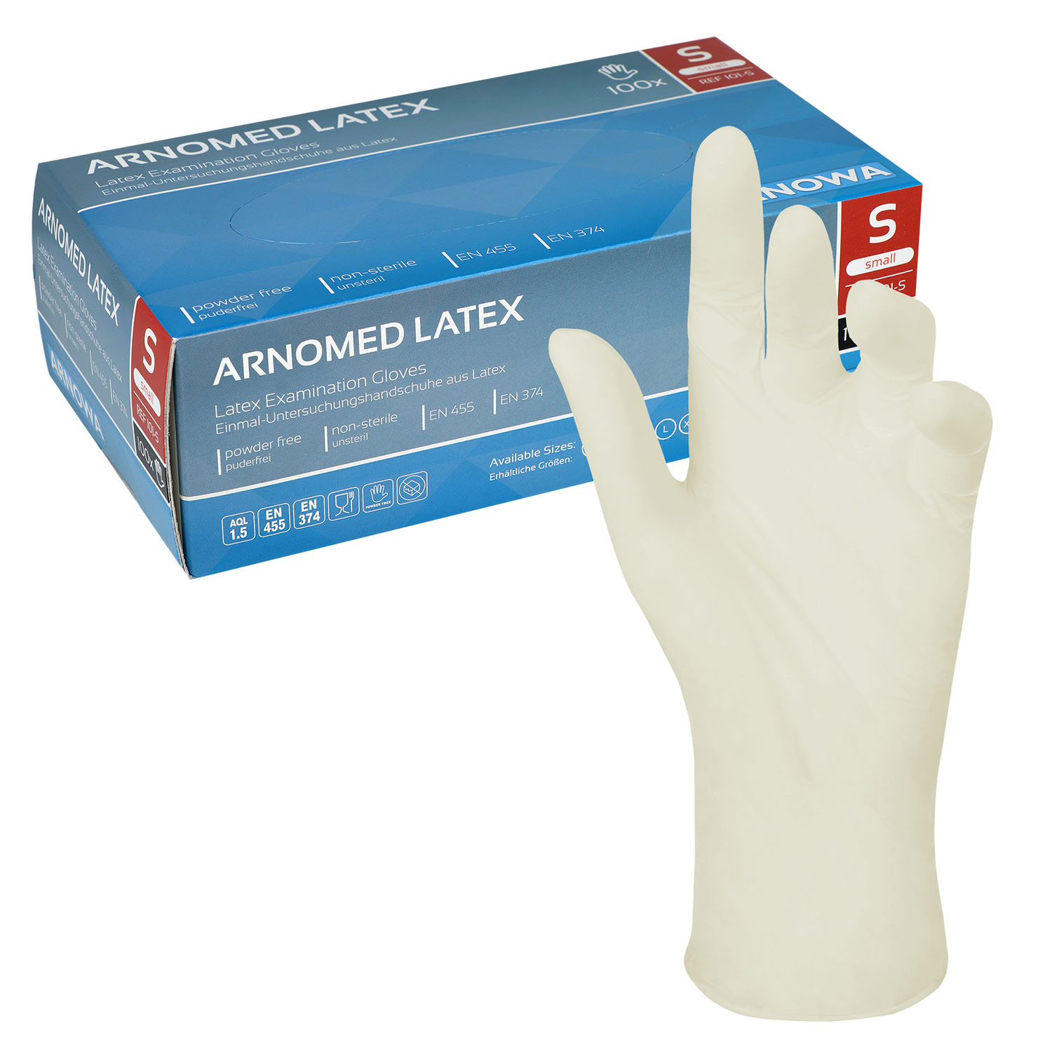 Arnomed Latex-Untersuchungshandschuhe, puderfrei, unsteril S - puderfrei - 100 Stück