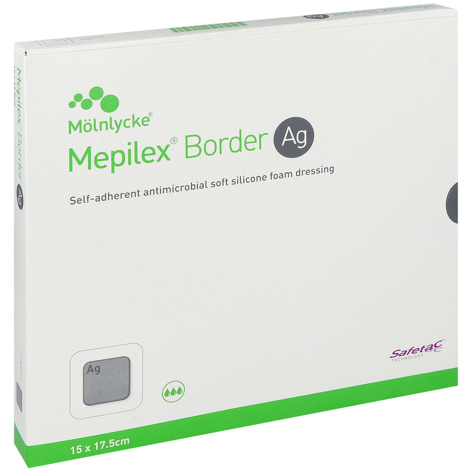 Mepilex Border Ag 15 x 17.5 cm - 5 St. Schaumverband mit Silber, steril