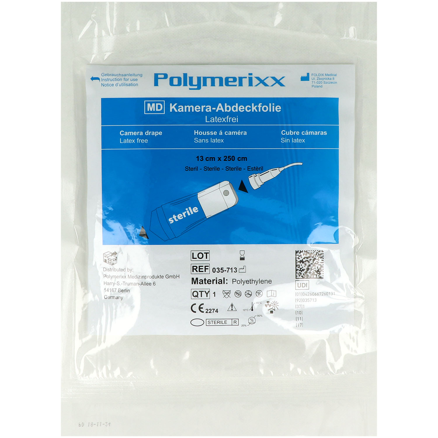 Kamera Abdeckfolie mit Einführhilfe steril - 13 x 250 cm