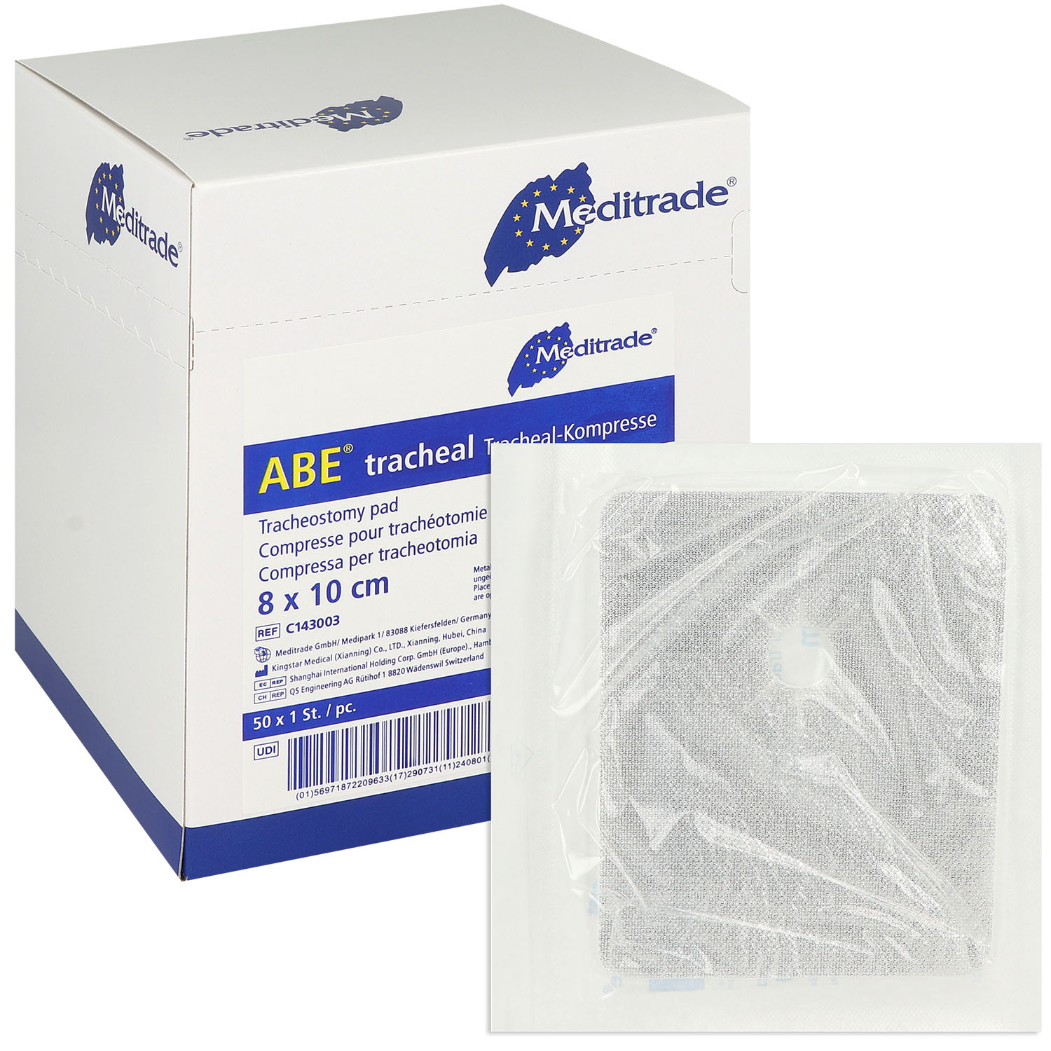 Meditrade ABE tracheal Schlitzlochkompresse 8 x 10 cm - 50 St. 