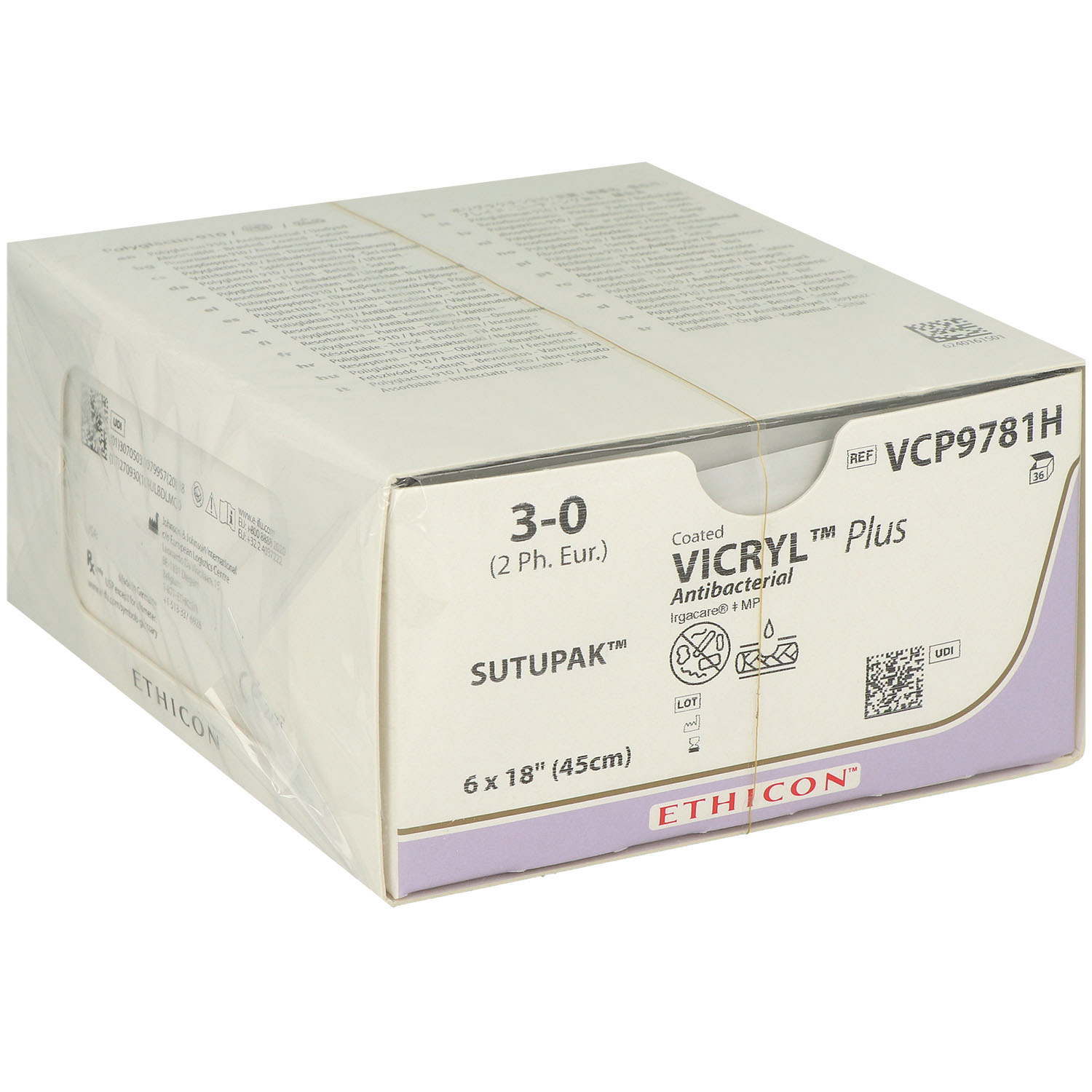 Vicryl Plus ungefärbt geflochten 3/0 - 6 x 45 cm - VCP9781H - 36 St.