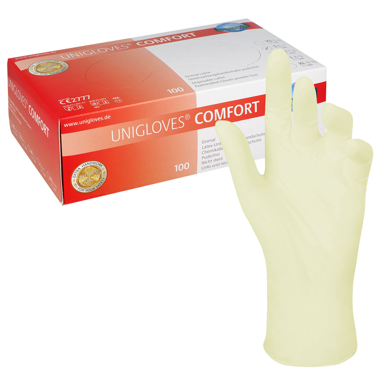Unigloves COMFORT Latexhandschuhe, puderfrei, weiß