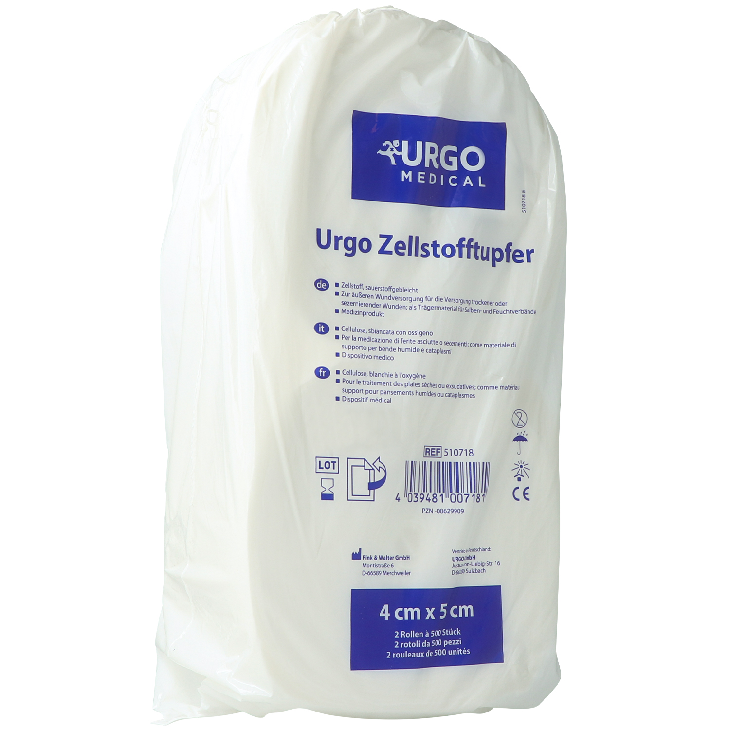 Urgo Zellstofftupfer 4 cm x 5 cm,  2 Rollen x 500 St.