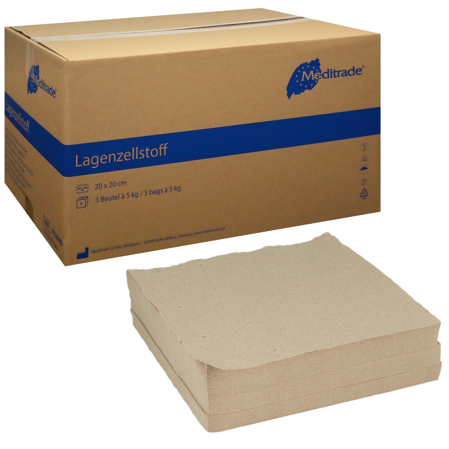 Zellstoff ungebleicht in Lagen 20 x 20 cm - 3 Beutel je 5 kg