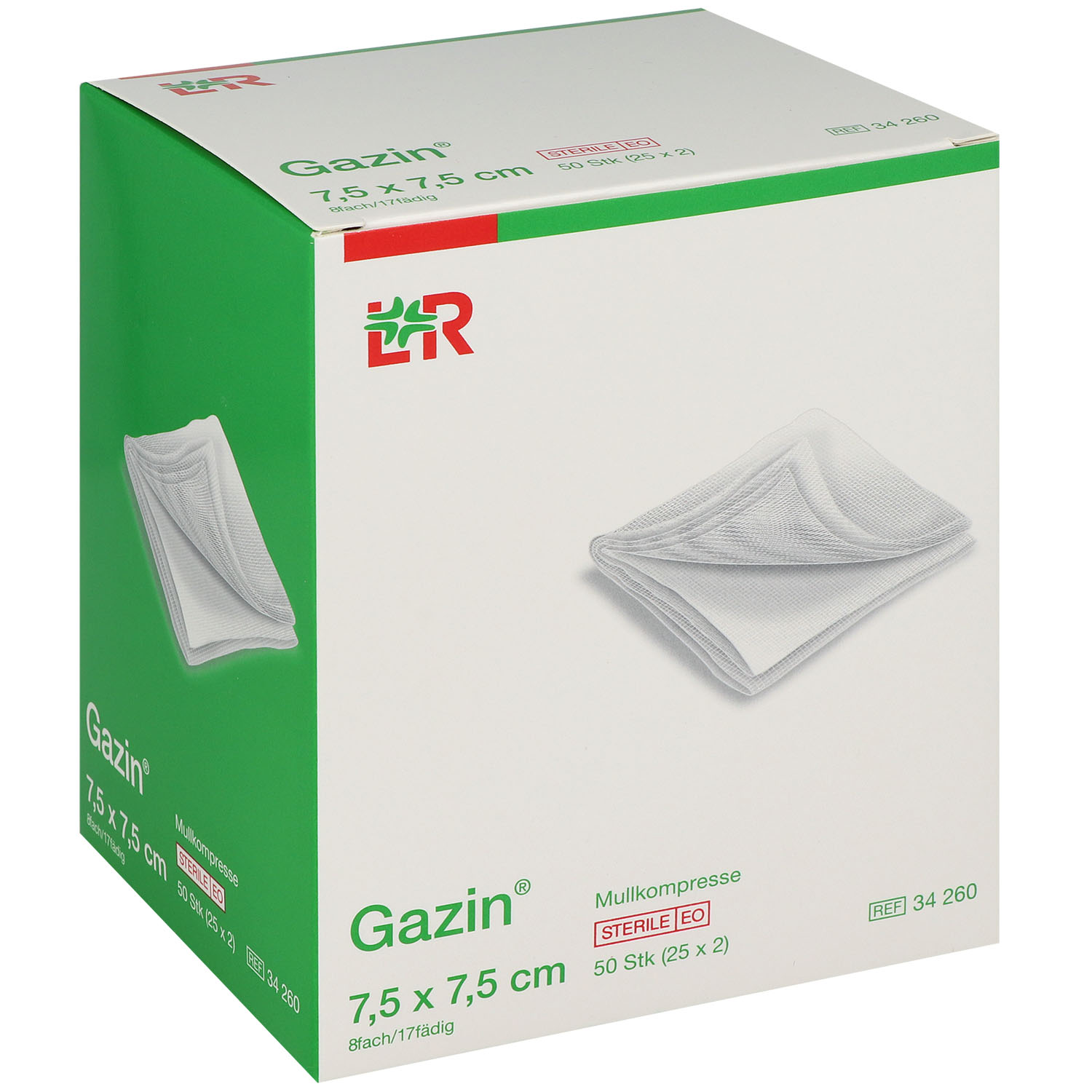 Gazin Kompressen 8-fach - 17-fädig7.5 x 7.5 cm - 25 x 2 St.