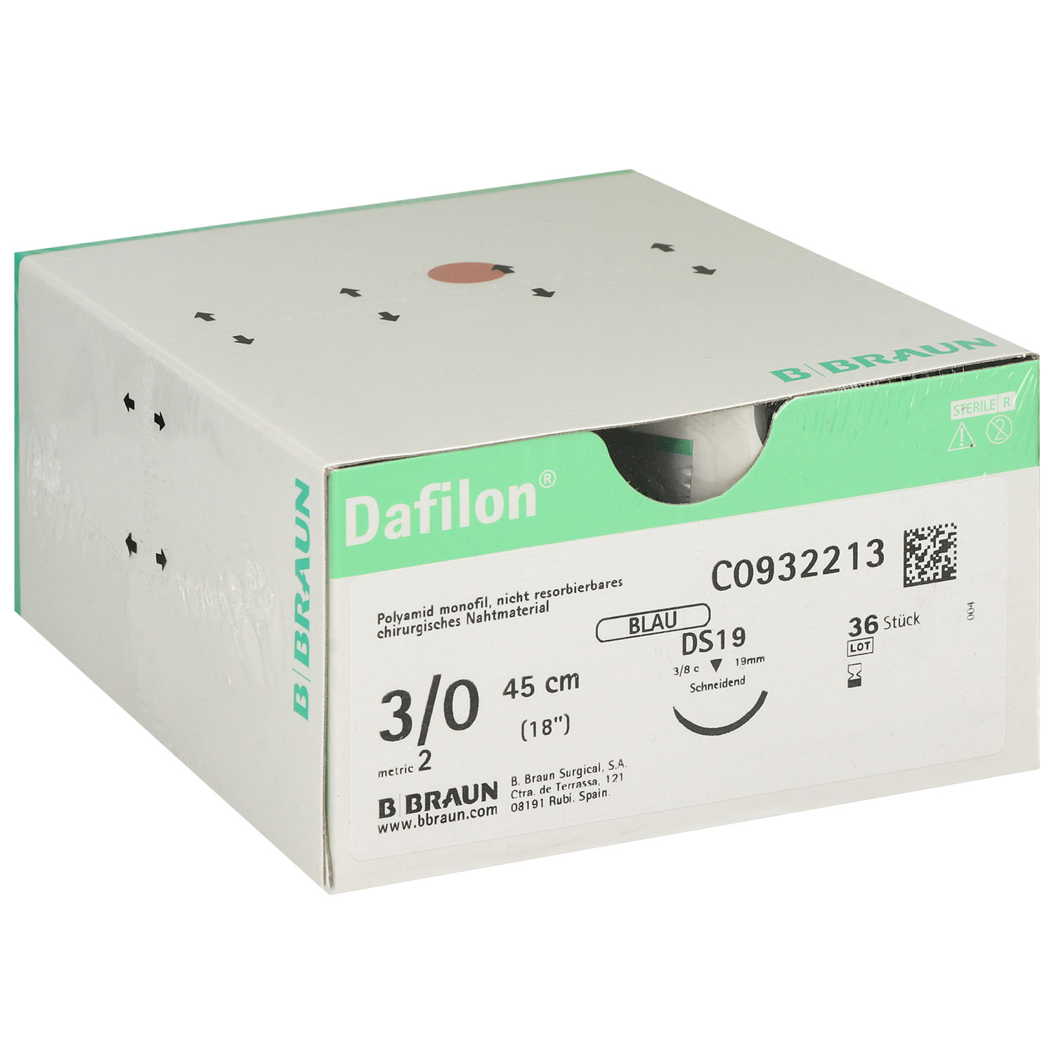 Dafilon blau monofil C0932213; DS19; 3/0; 45 cm - 36 St.