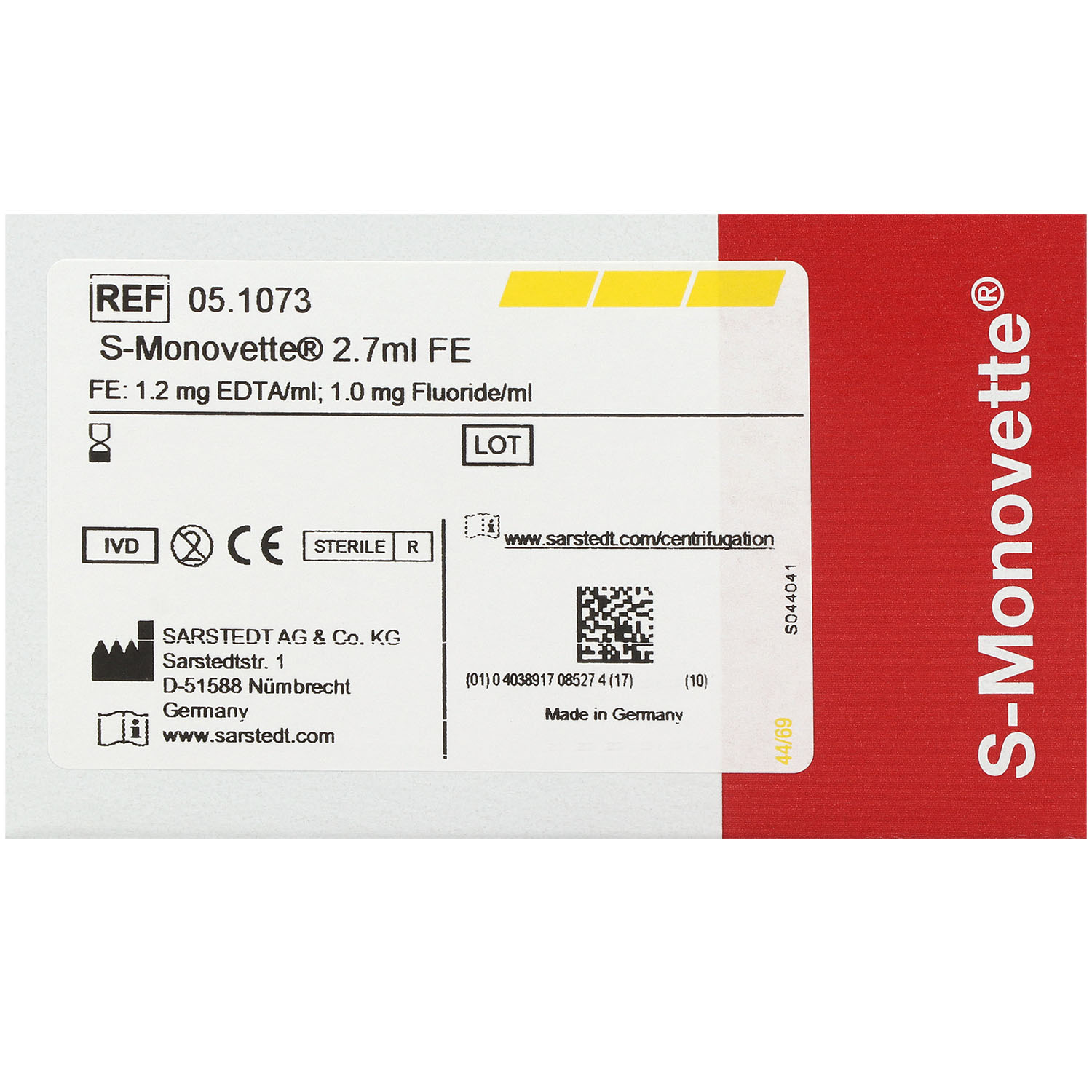 S-Monovette Fluorid + EDTA zur Glukosebestimmung steril mit Kunststoffetikett
