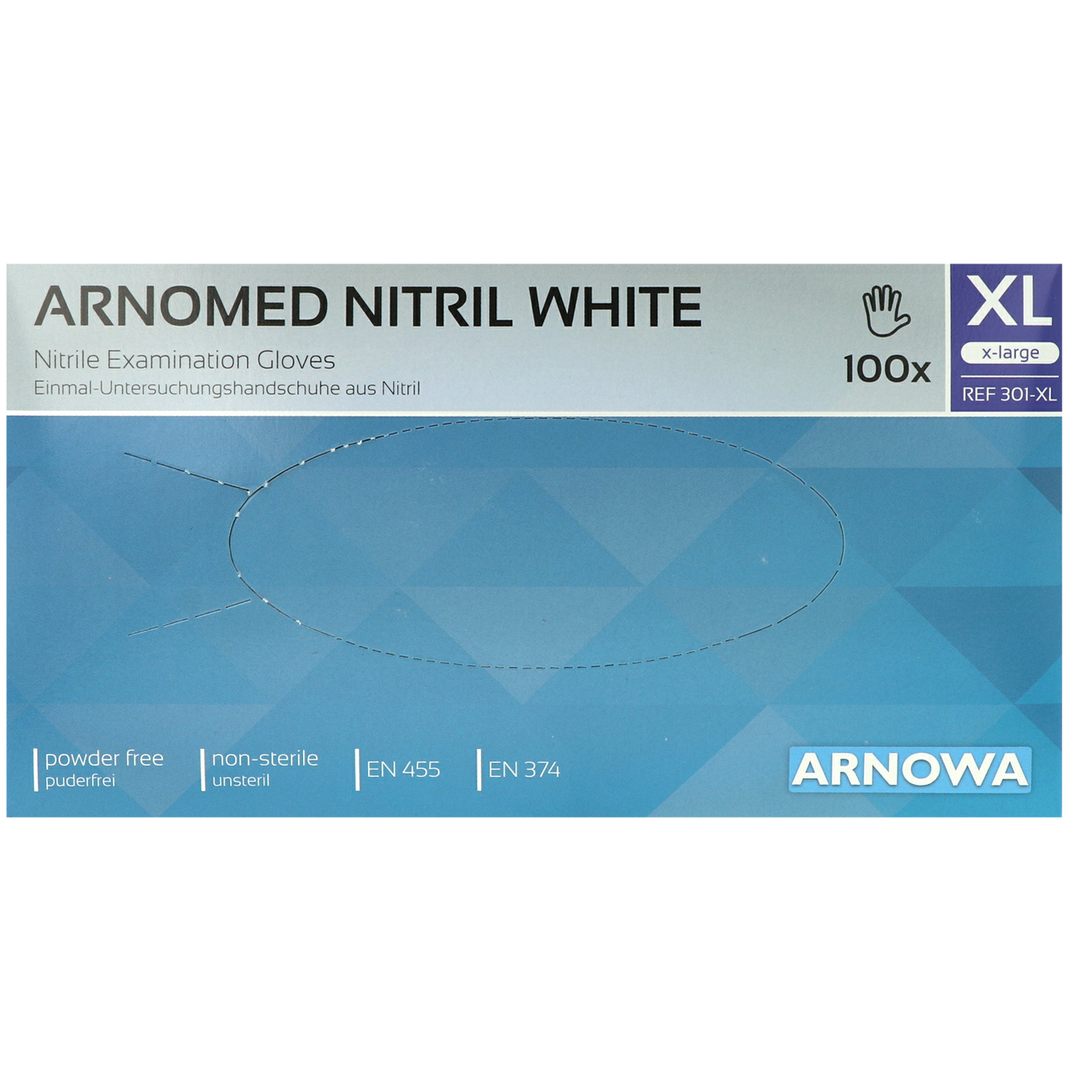 Arnomed Nitril-Untersuchungshandschuhe, weiß, unsteril, puderfrei, latexfrei