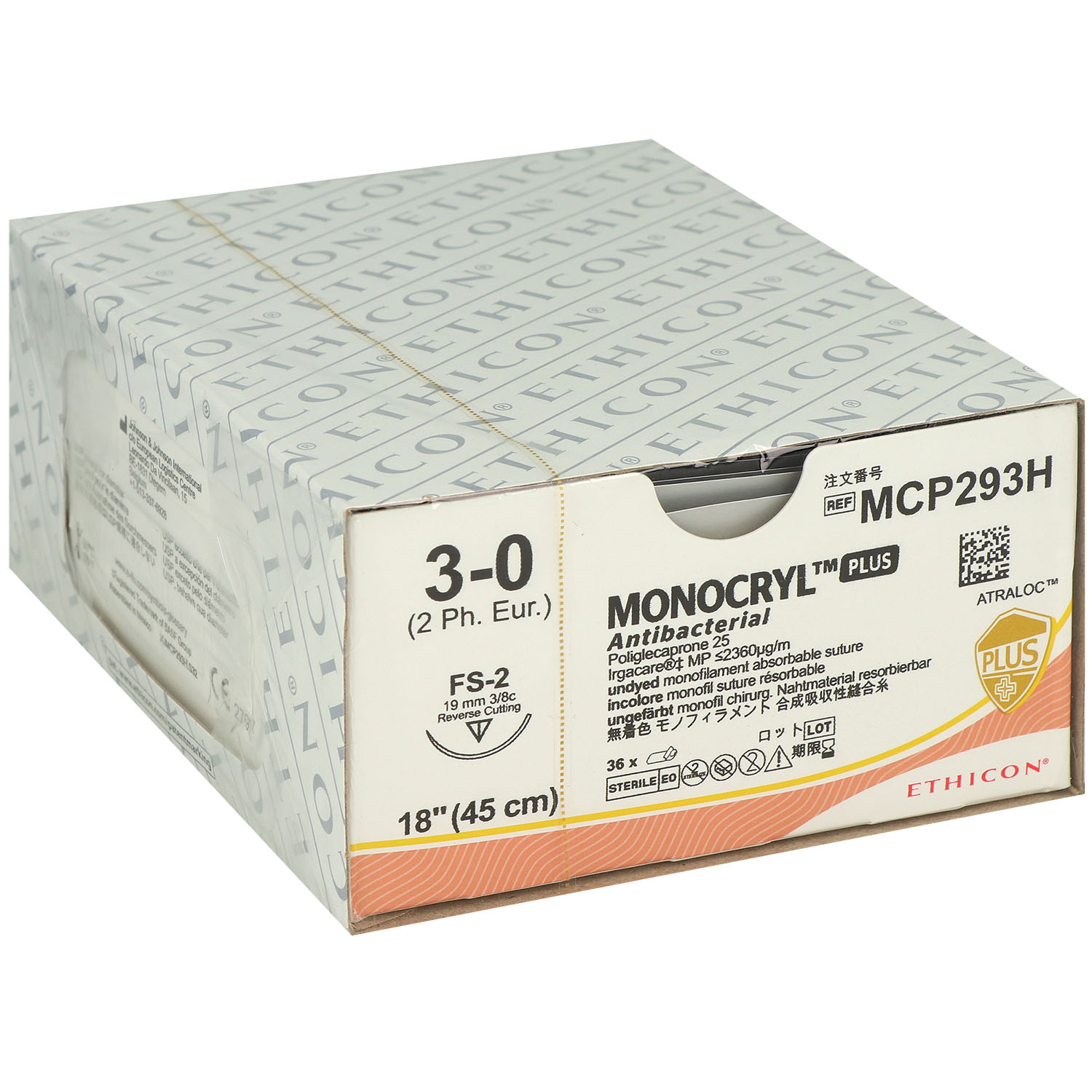 Monocryl Plus ungefärbt monofil FS2 - 19 mm - 3/0 - 45 cm - MCP293H - 36 St.