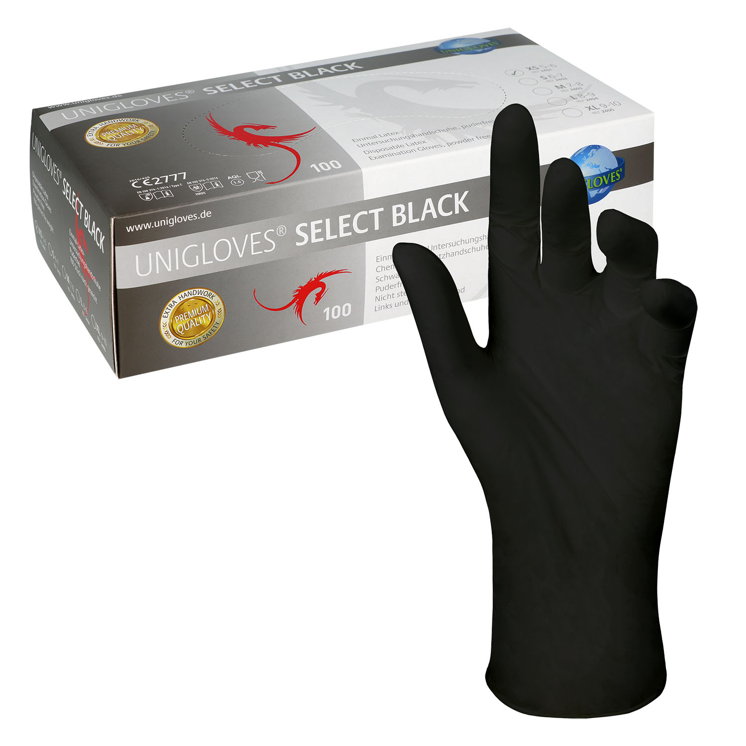 Unigloves SELECT BLACK Latexhandschuhe, puderfrei,  schwarz
