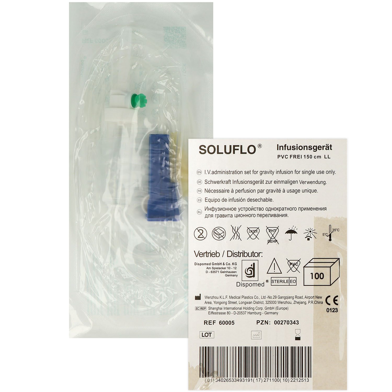 SOLUFLO Infusionsgerät für Schwerkraftinfusion 150 cm - Luer Lock - 100 St