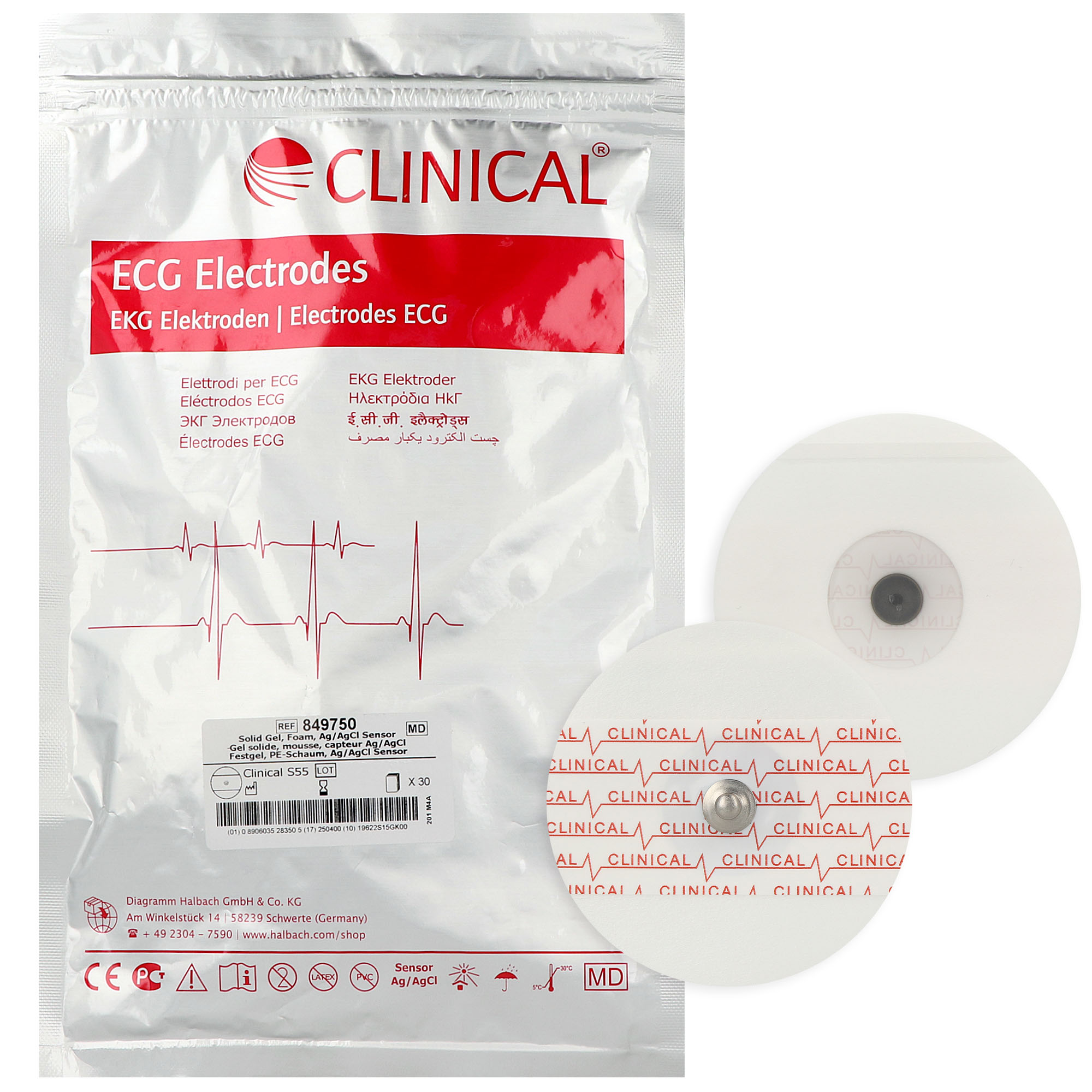 Clinical S55 EKG Elektroden Schaumstoff Ø55 mm