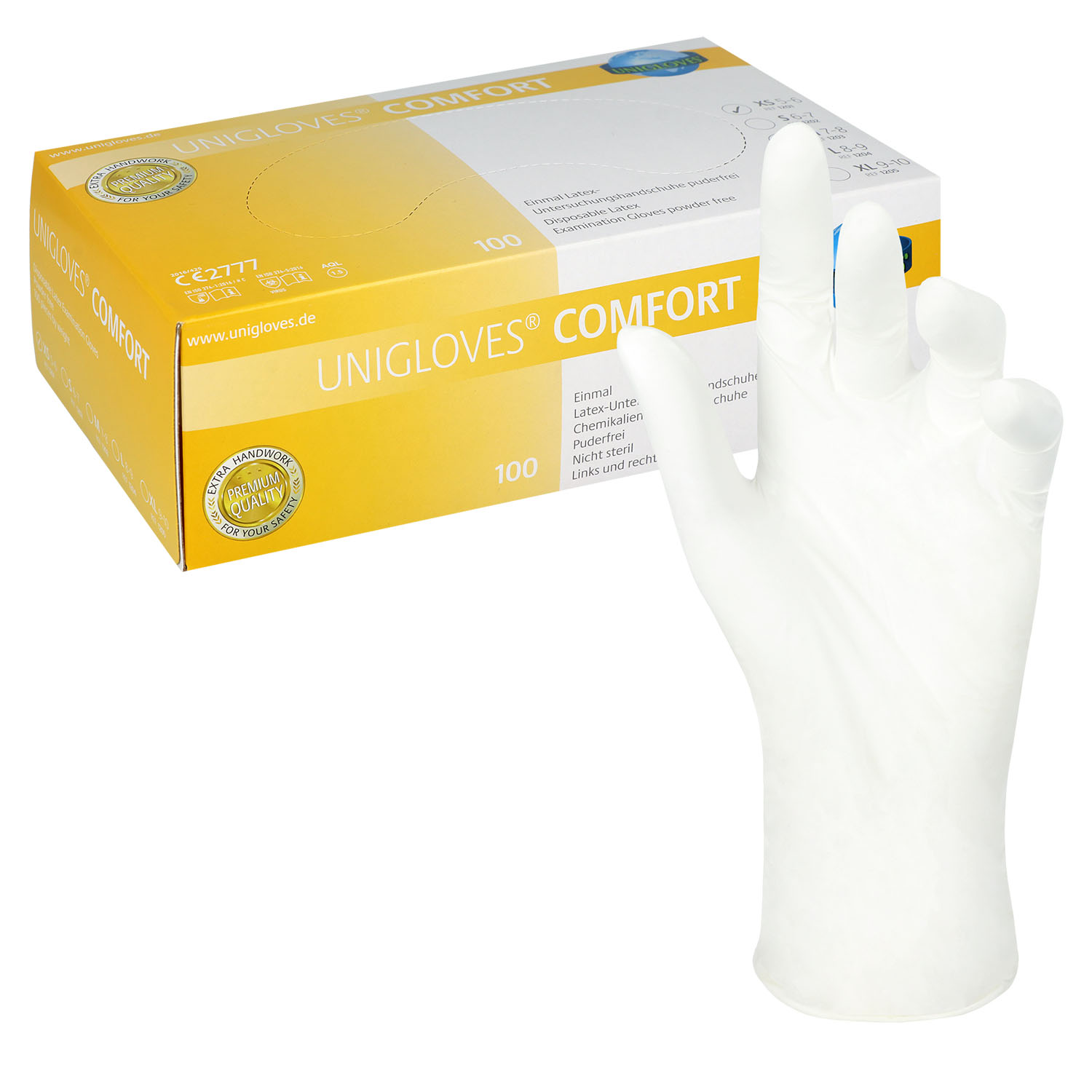 Unigloves COMFORT Latexhandschuhe, puderfrei, weiß