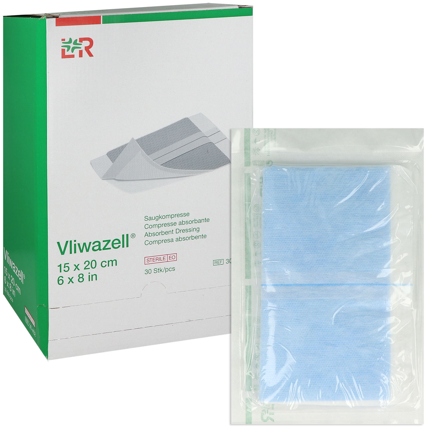 Vliwazell 15 x 20 cm - 30 sterile Saugkompressen
