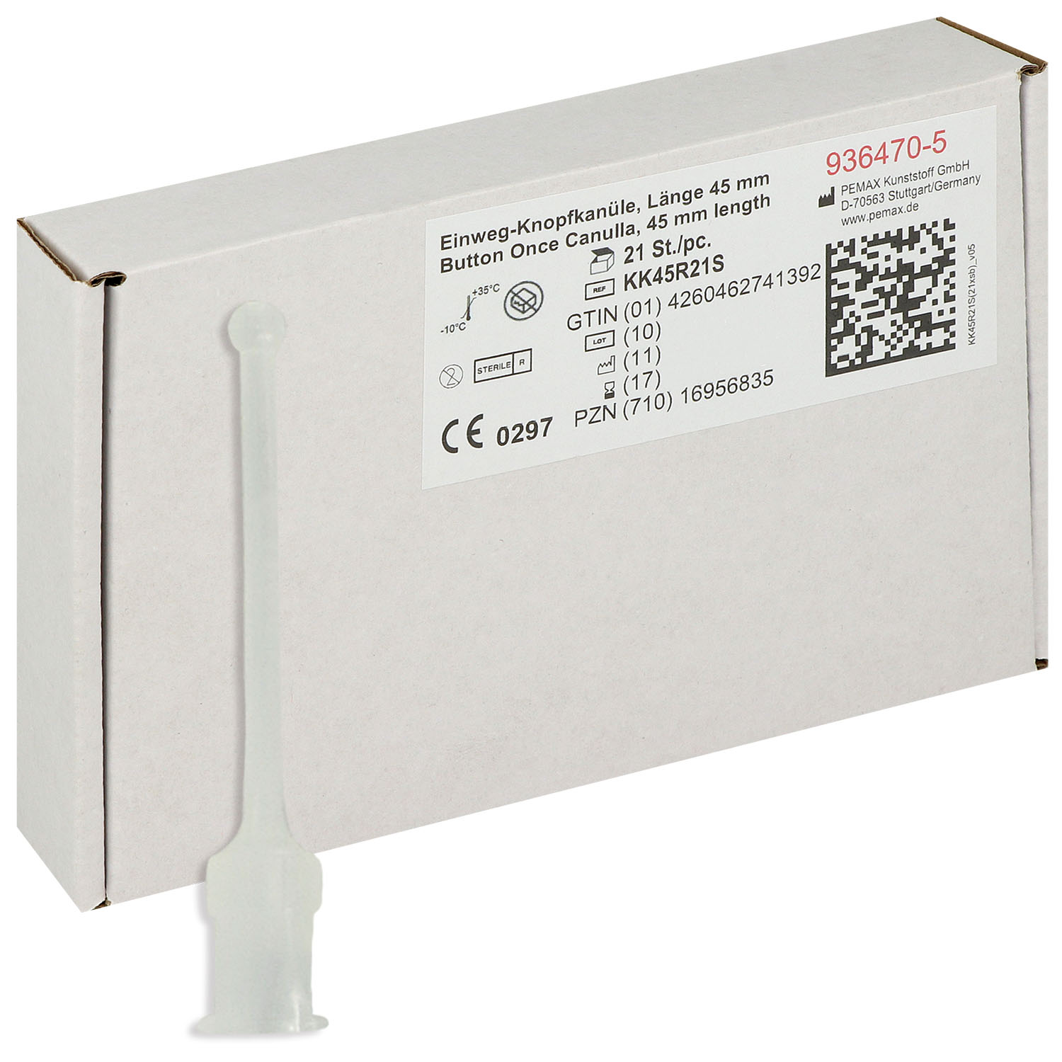 Einmal-Knopfkanülen aus Kunststoff, steril - 0.8 x 45 x 35 mm - 21 St.
