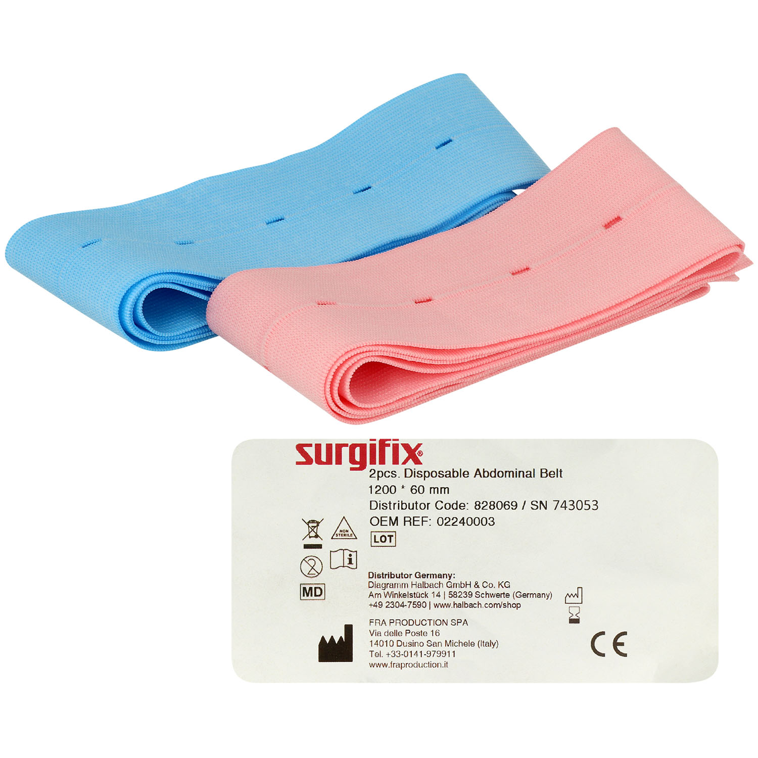 Einweg CTG Gurt blau/ rosa 6 cm x 120 cm - 2 St.