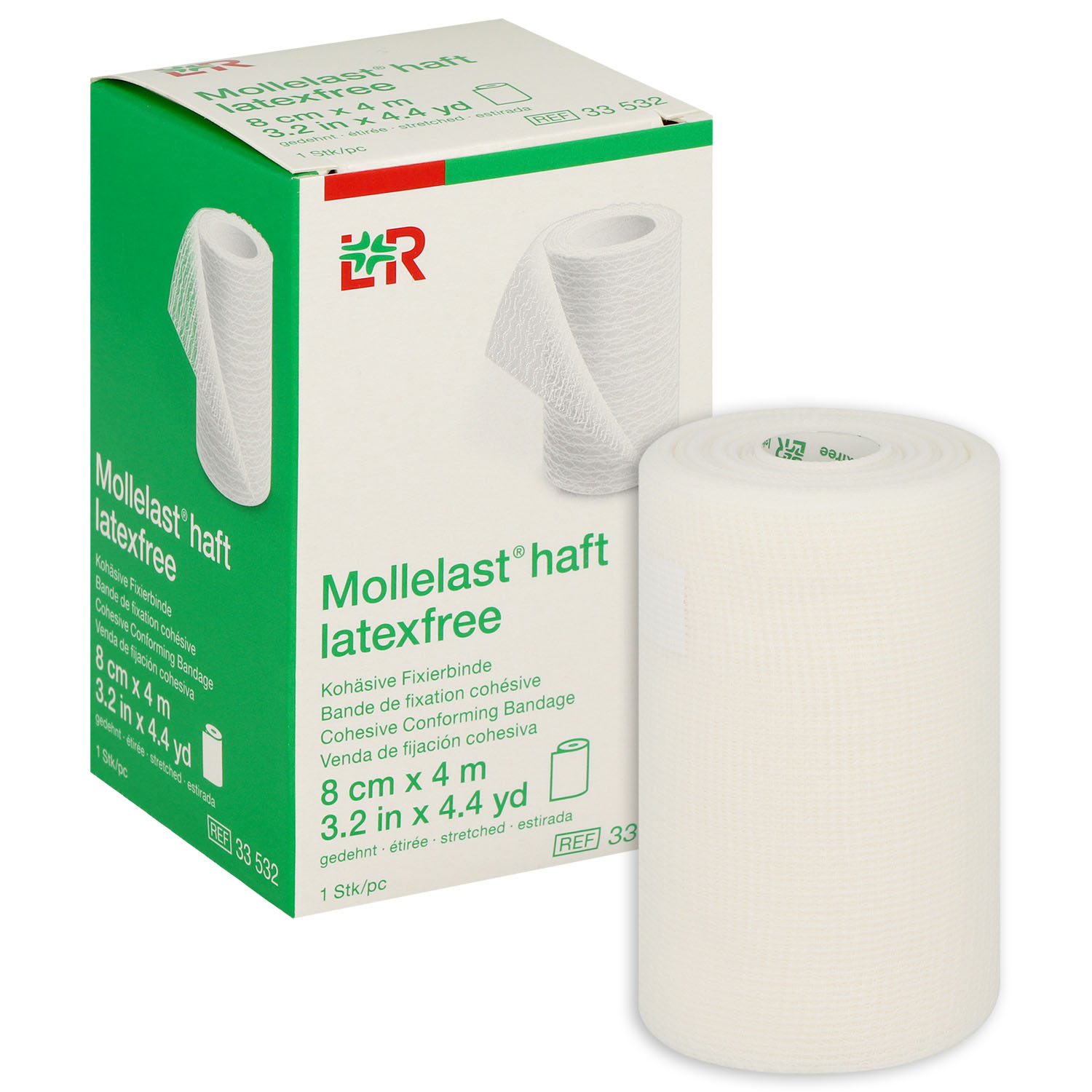 Mollelast haft latexfrei, weiß, kohäsive Fixierbinde, einzeln in Faltschachtel