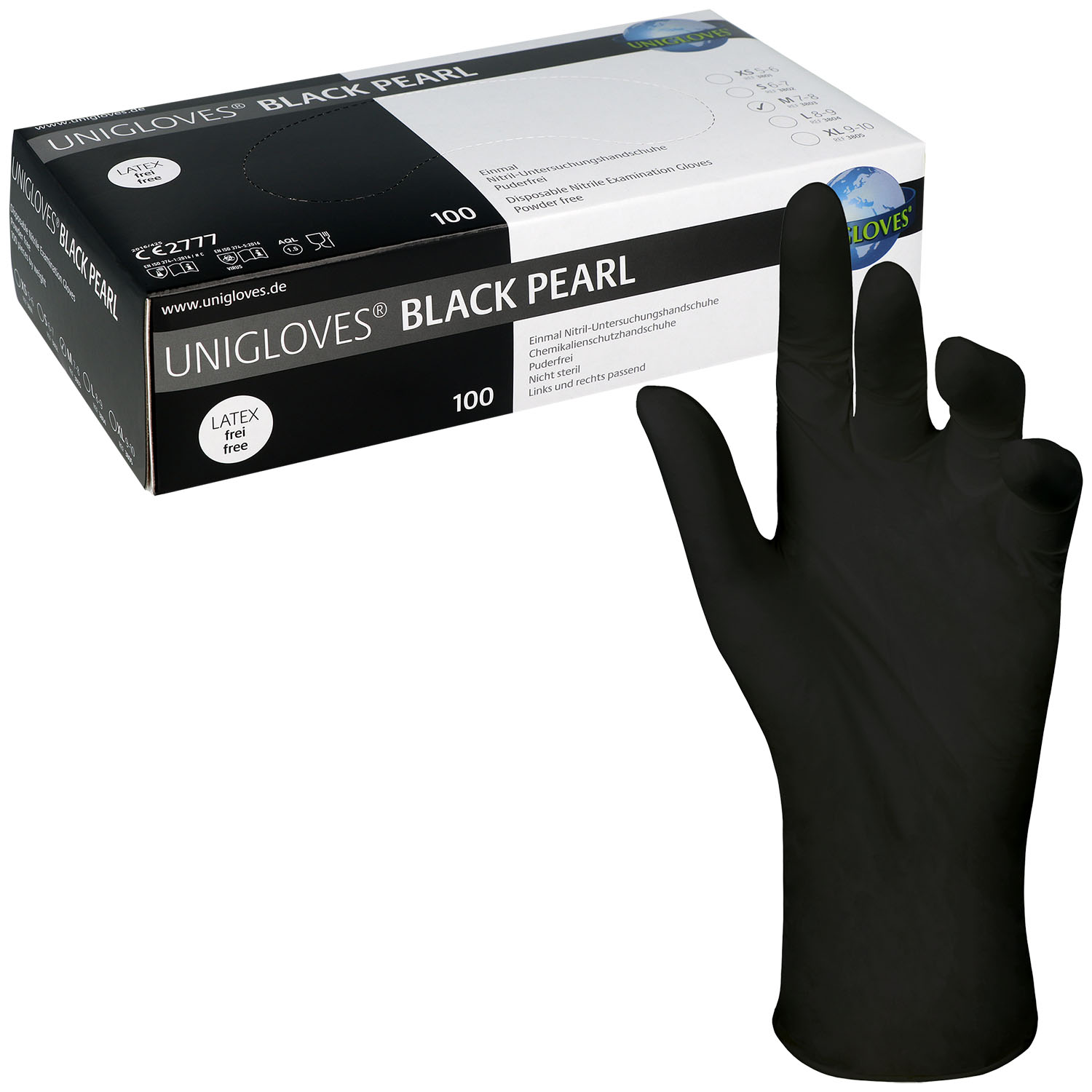 Unigloves BLACK PEARL Nitrilhandschuhe, puderfrei, schwarz M - 100 Stück
