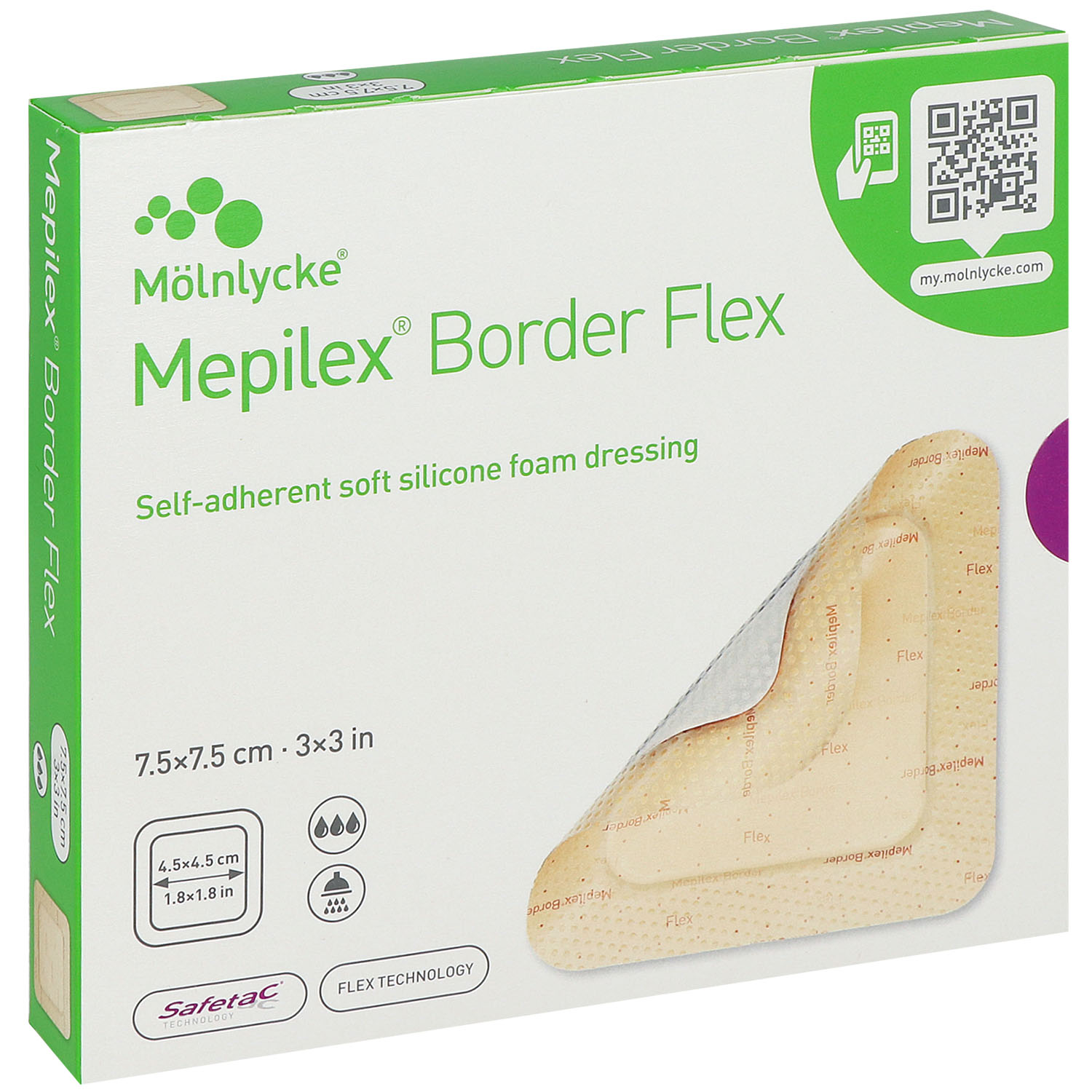 Mepilex Border Flex Schaumverband haftend ohne PZN 7.5 x 7.5 cm. 5 St.