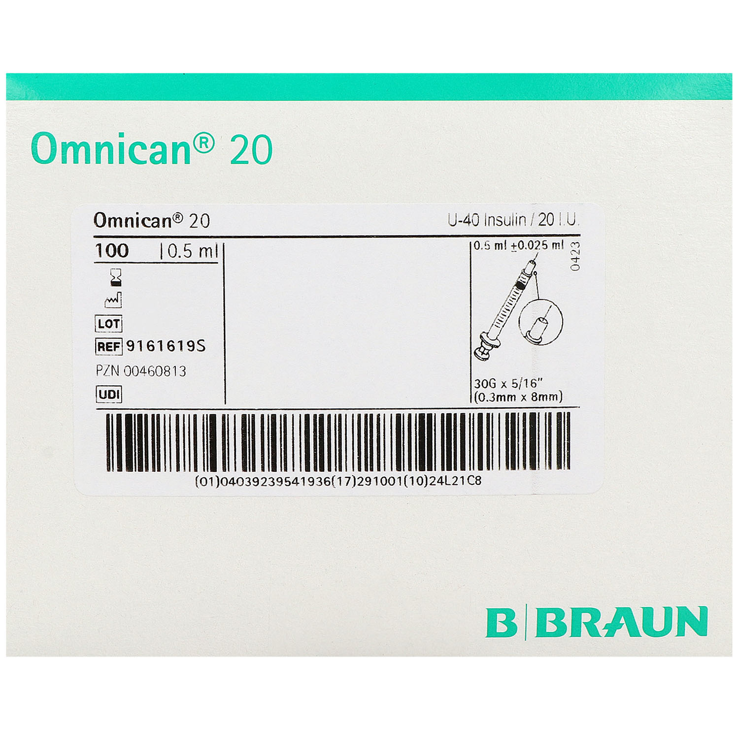 Omnican 20 0,5 ml U40-Insulinspritze mit Kanüle