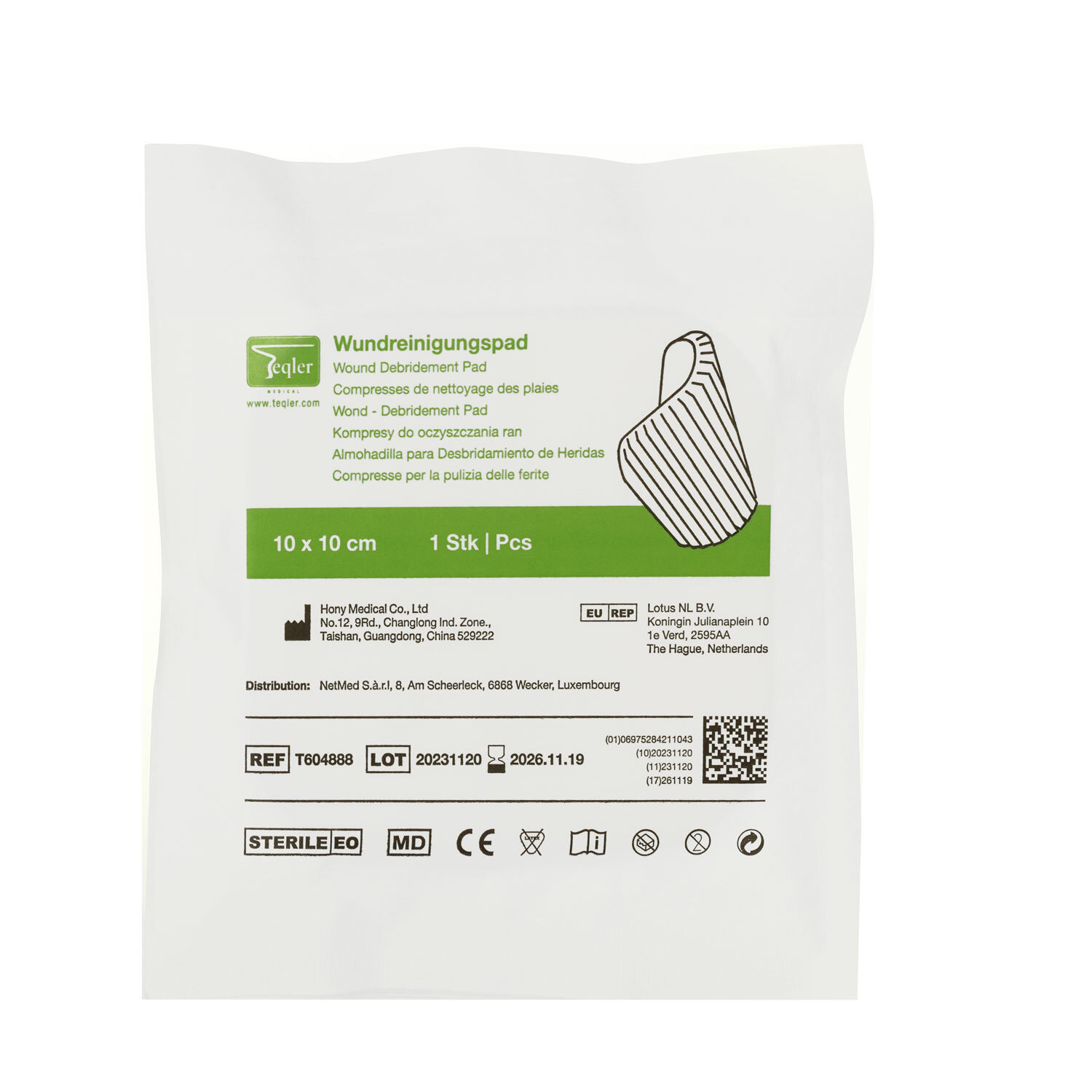 Teqler Wundreinigungspads 10 x 10 cm - 5 St.