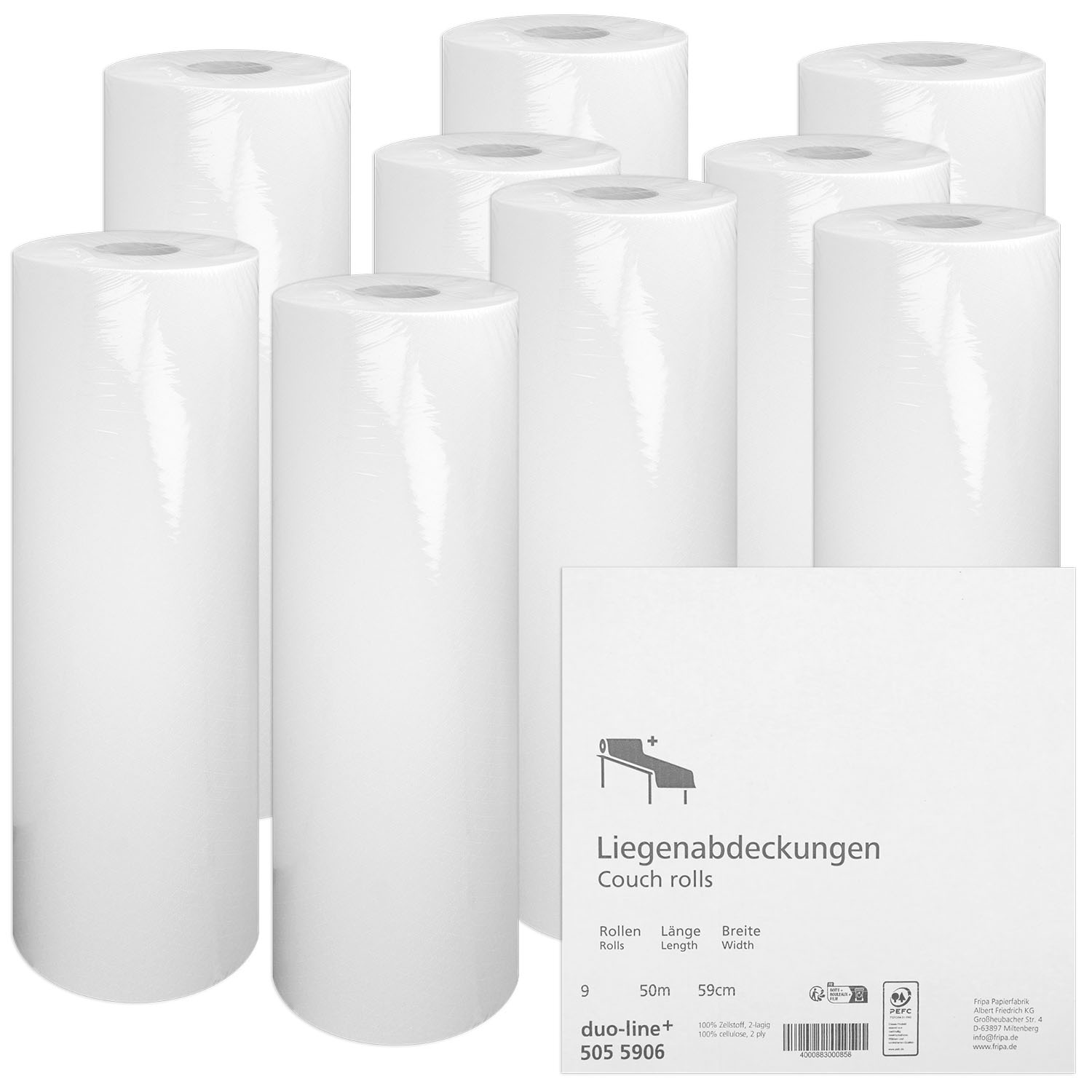 Fripa Ärztekrepp Duo Line, 2-lagig 59 cm x 50 m - 9 Rollen