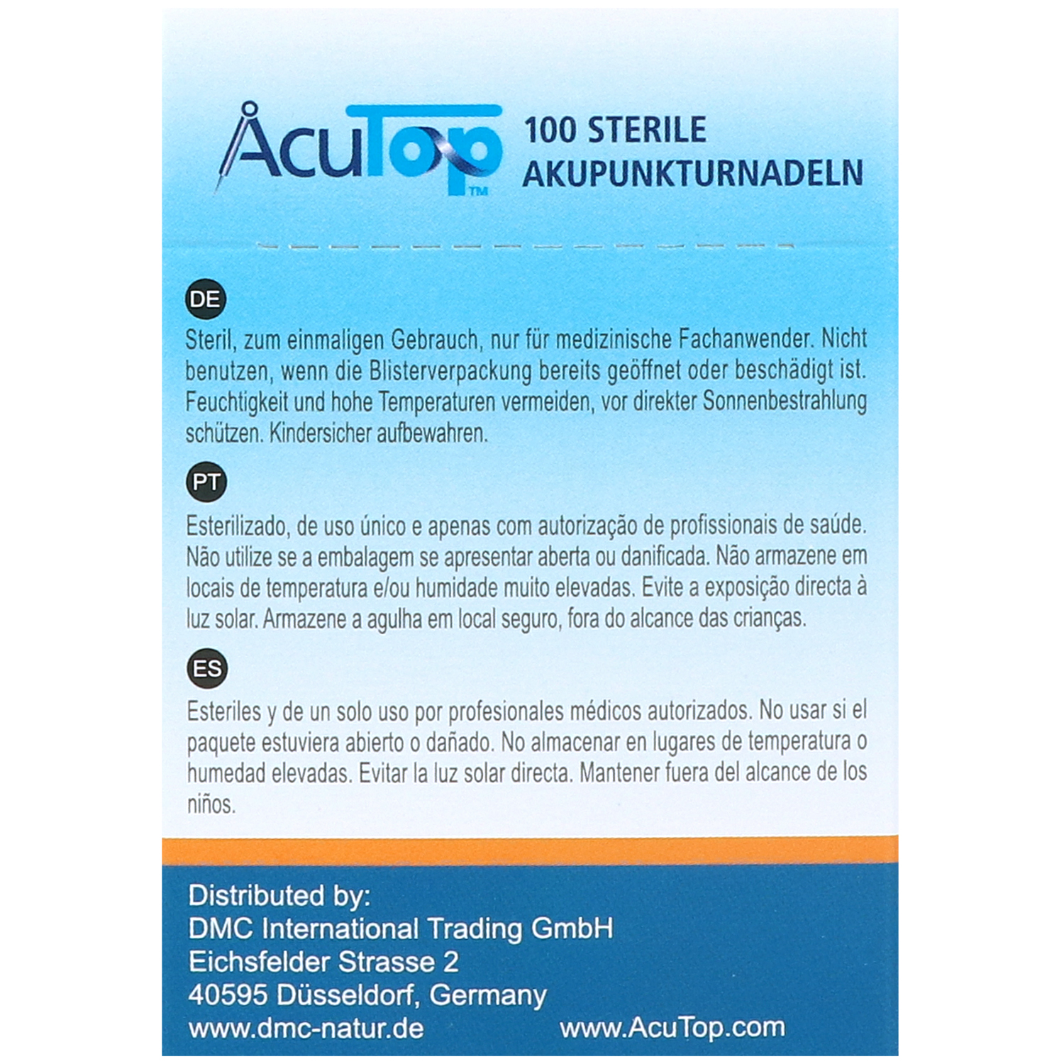 Akupunkturnadeln AcuTop Typ ACC, mit Kupferwendelgriff, silikonisiert, ohne Führrohr, 100 St.