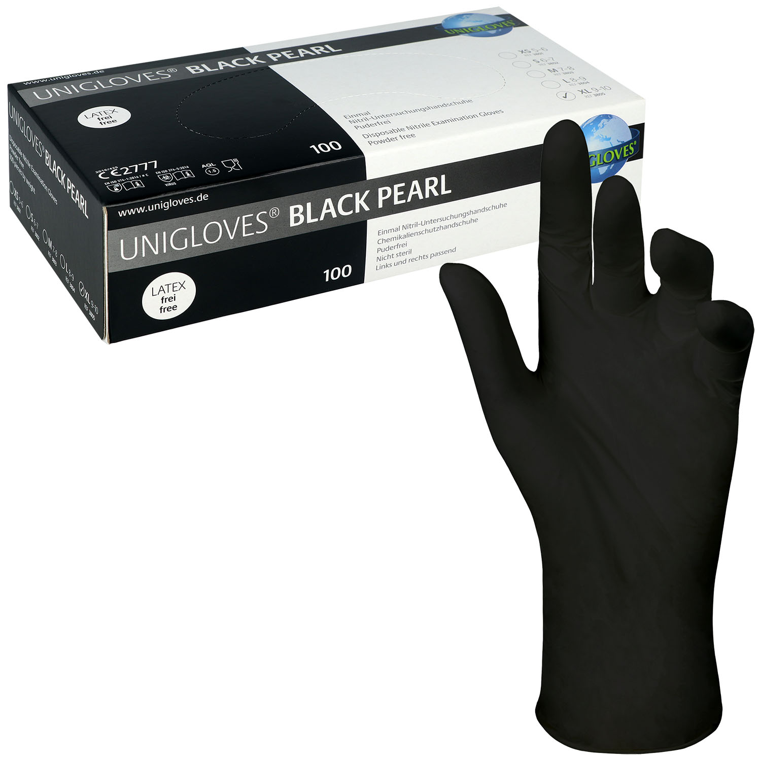 Unigloves BLACK PEARL Nitrilhandschuhe, puderfrei, schwarz XL - 100 Stück