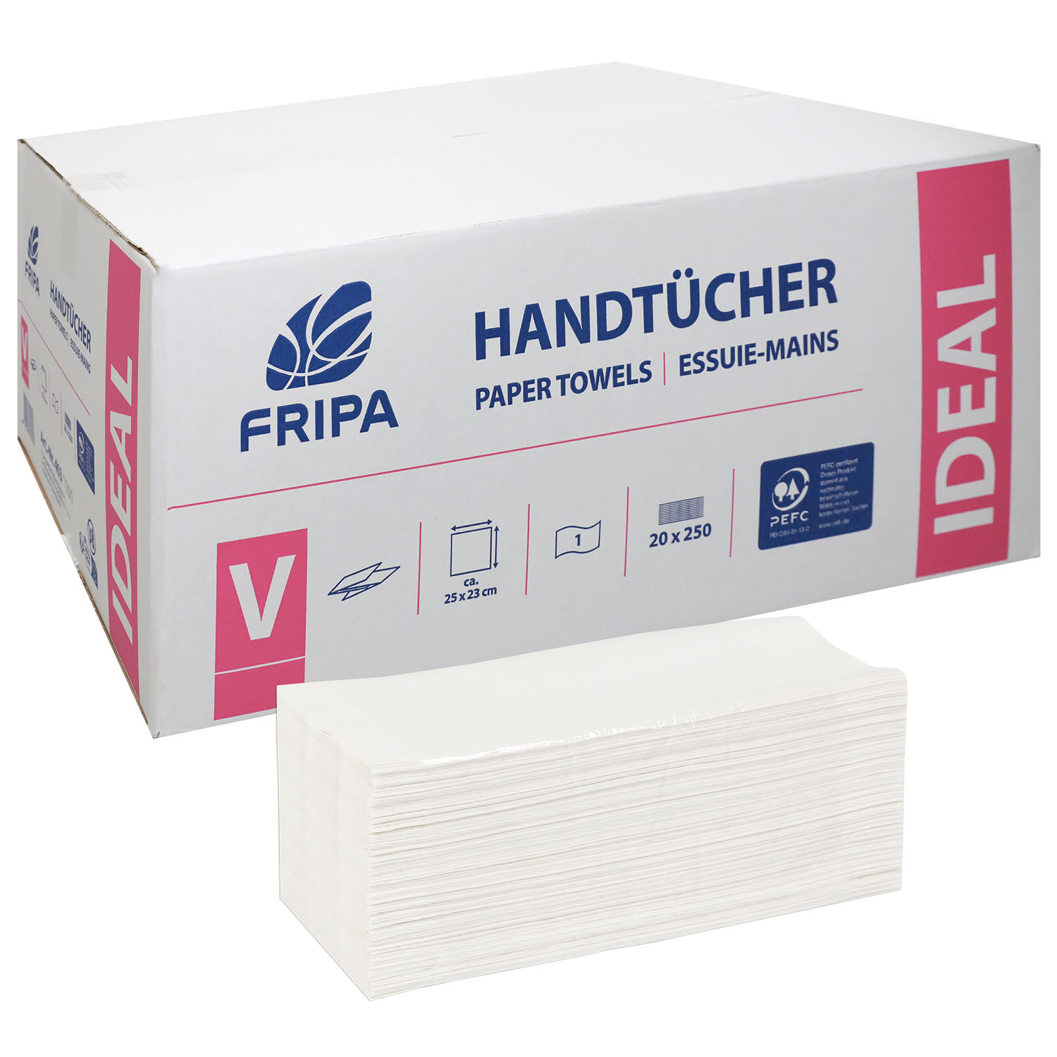 Fripa Ideal Papierhandtücher 25 x 23 cm - V-Falz - 20 x 250 St