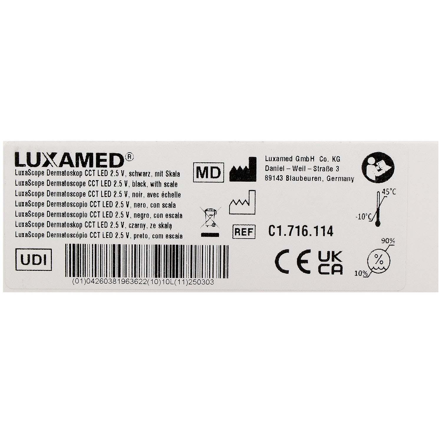 LuxaScope Dermatoskop CCT LED 2.5 V Kontaktscheibe mit Skalierung