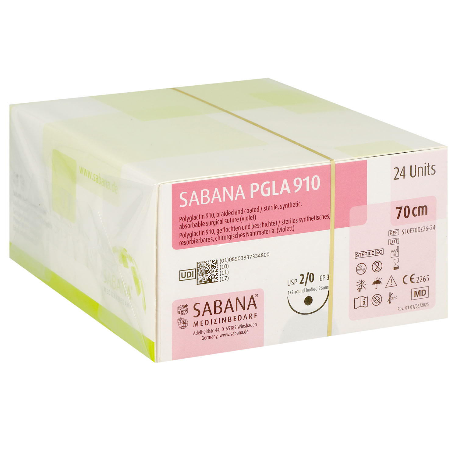 Sabana PGLA 910 multifil SAB S10E70DZ26-24; 1/2 kreisförmig, Rundkörper, spitz; 26 mm; 2-0; 70 cm - 24 St.