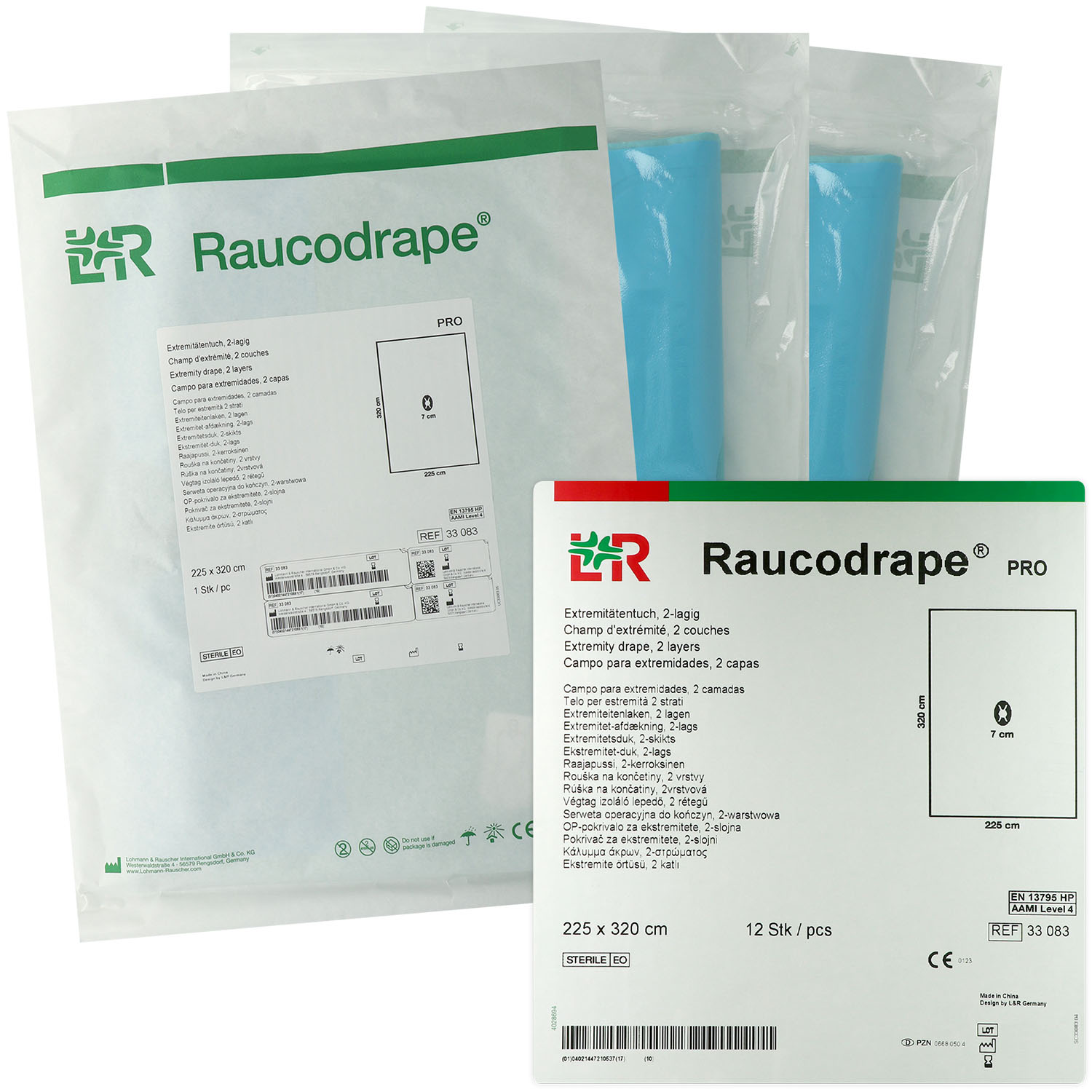 Raucodrape Extremitätentücher steril 2 lagig 7cm Lochauschnitt 225 x 320 cm - 12 St.