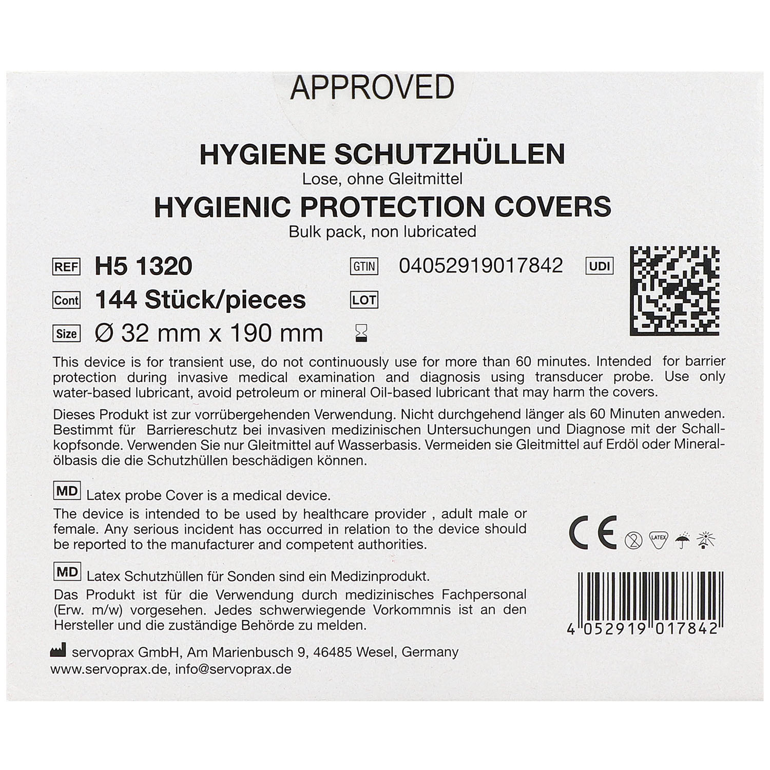 Latex-Ultraschall-Schutzhüllen Mediware, Durchmesser 32 mm, ohne Gleitmittel