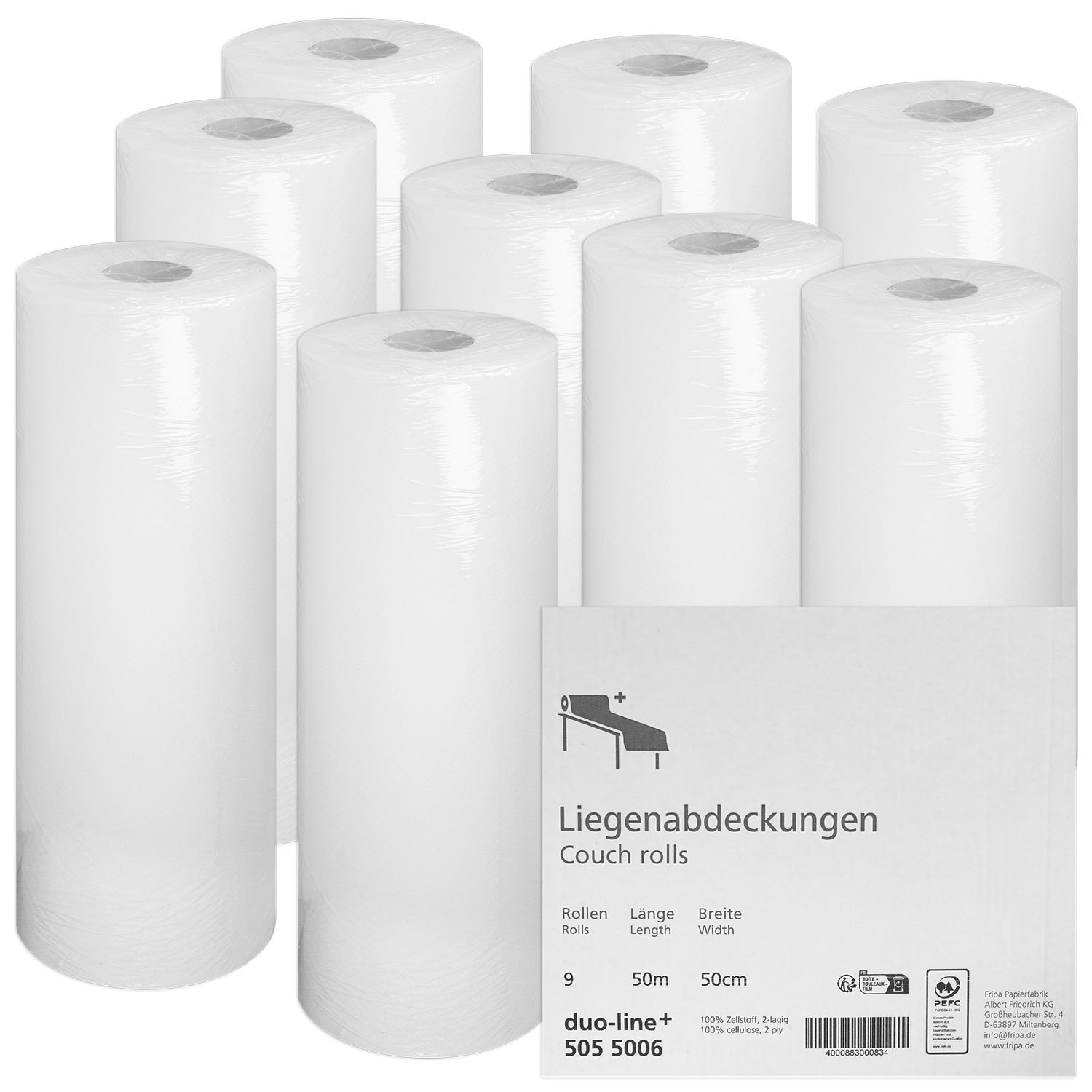 Fripa Ärztekrepp Duo Line, 2-lagig 50 cm x 50 m - 9 Rollen