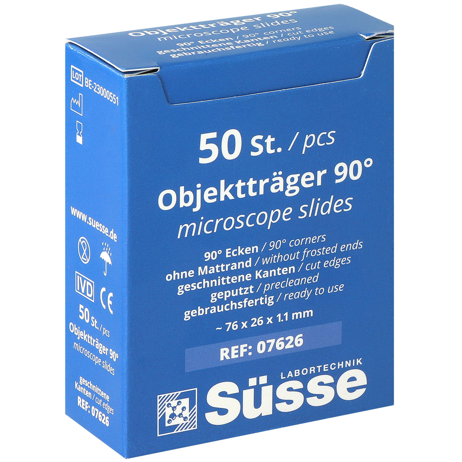 Süsse Objektträger 76 x 26 mm - 50 St.- ohne Mattrand
