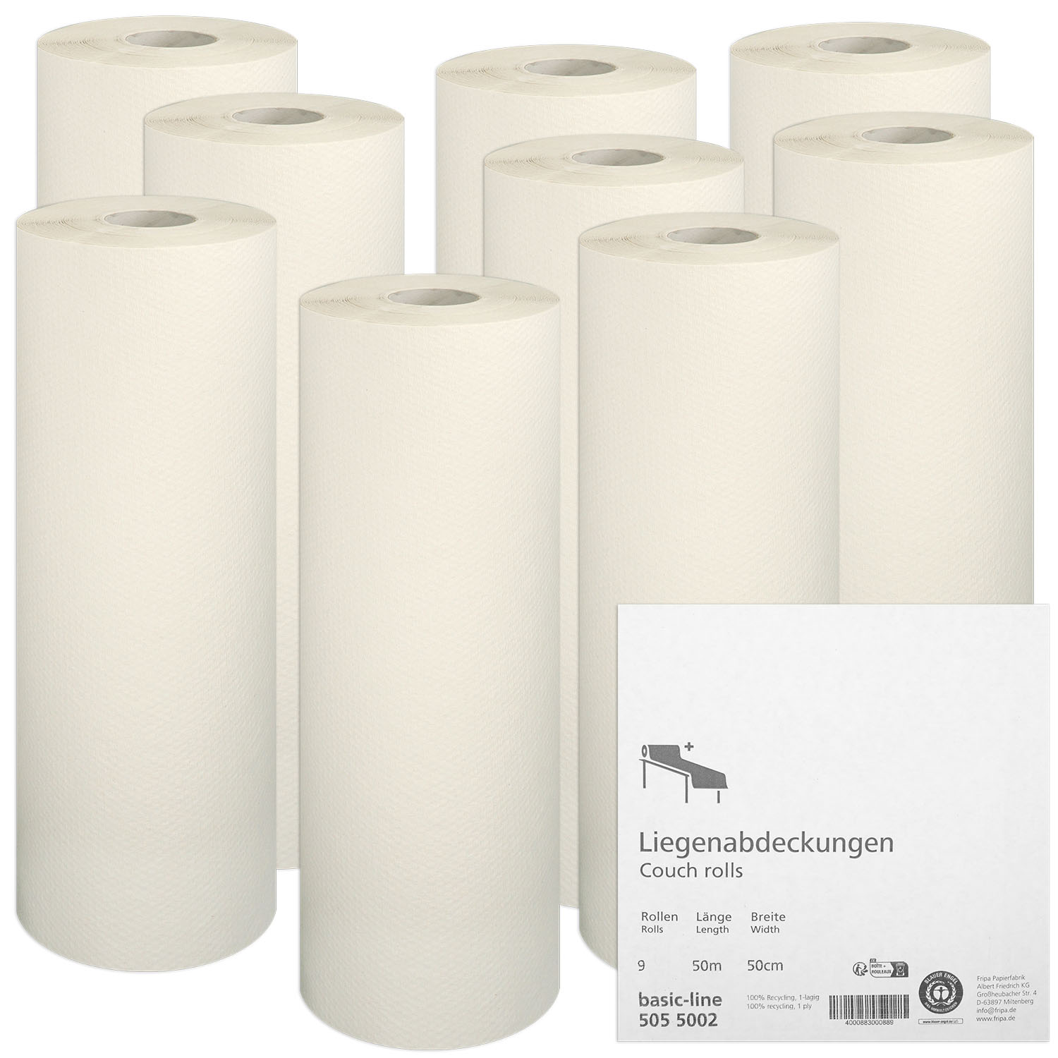 Fripa Ärztekrepp Basic Line, 1-lagig 50 cm x 50 m - 9 Rollen