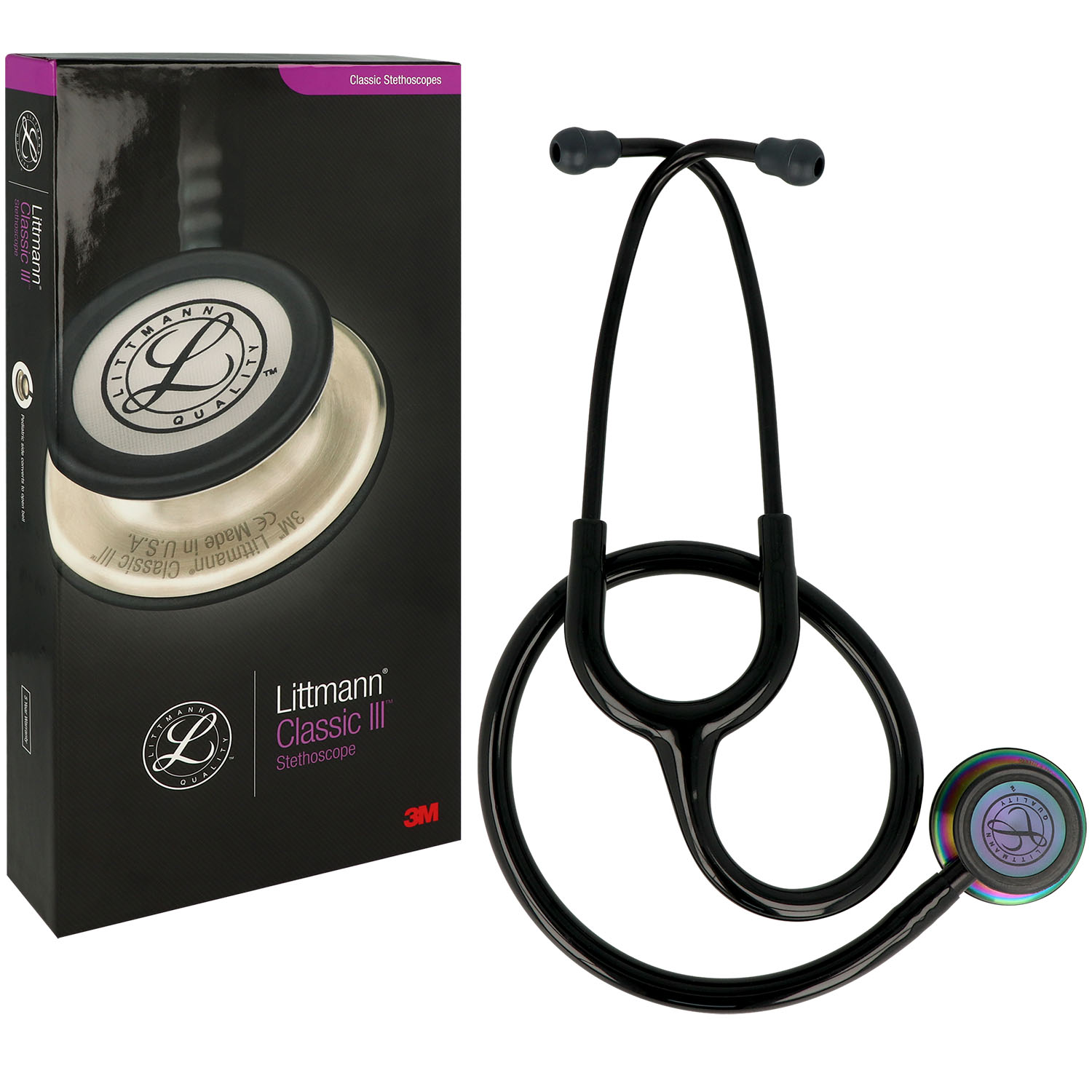 3M Littmann Classic III Monitoring Stethoskop Schlauch schwarz Regenbogen Edition