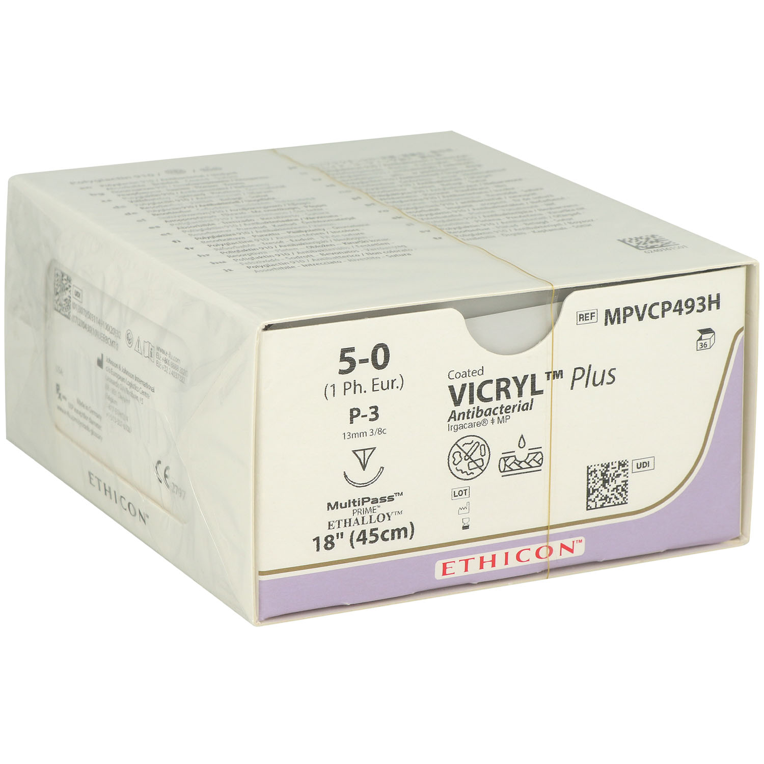 Vicryl Plus ungefärbt geflochten MPVCP493H P3 Multip - 13 mm - 5/0 - 45 cm