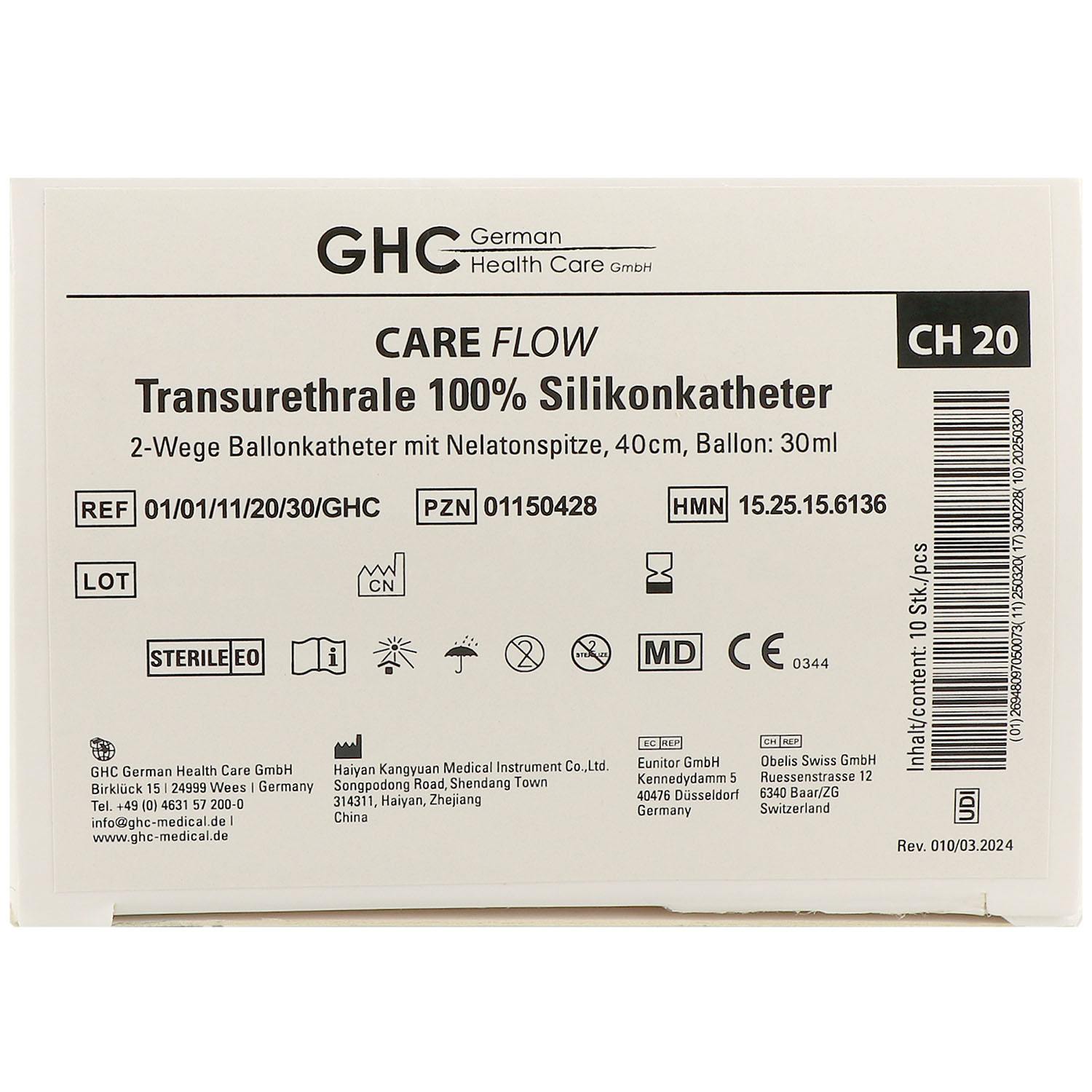 Care Flow Transurethraler 2-Wege Silikonballonkatheter mit Nelatonspritze
