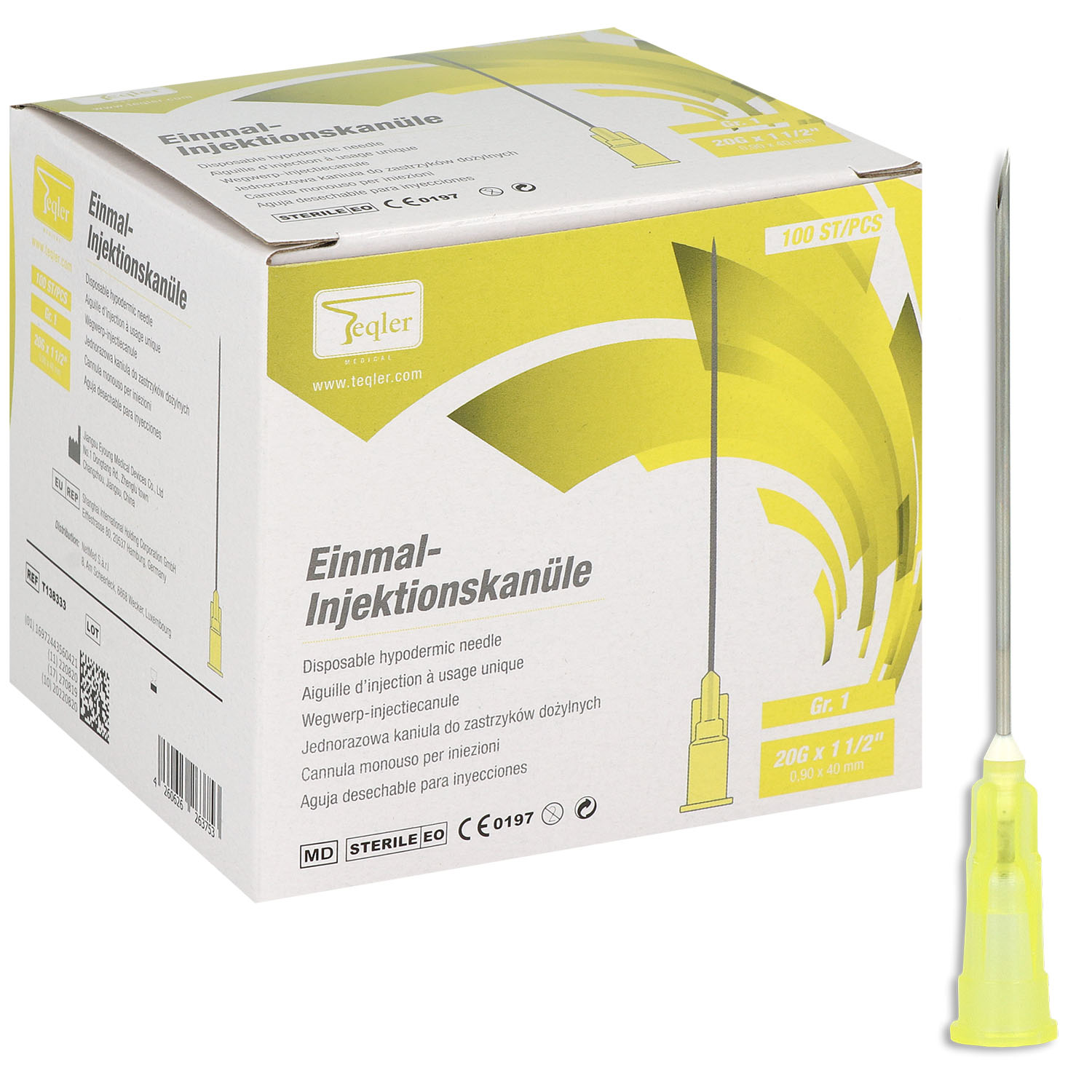 Teqler Einmalkanülen G20 x 40 mm - 100 St. gelb