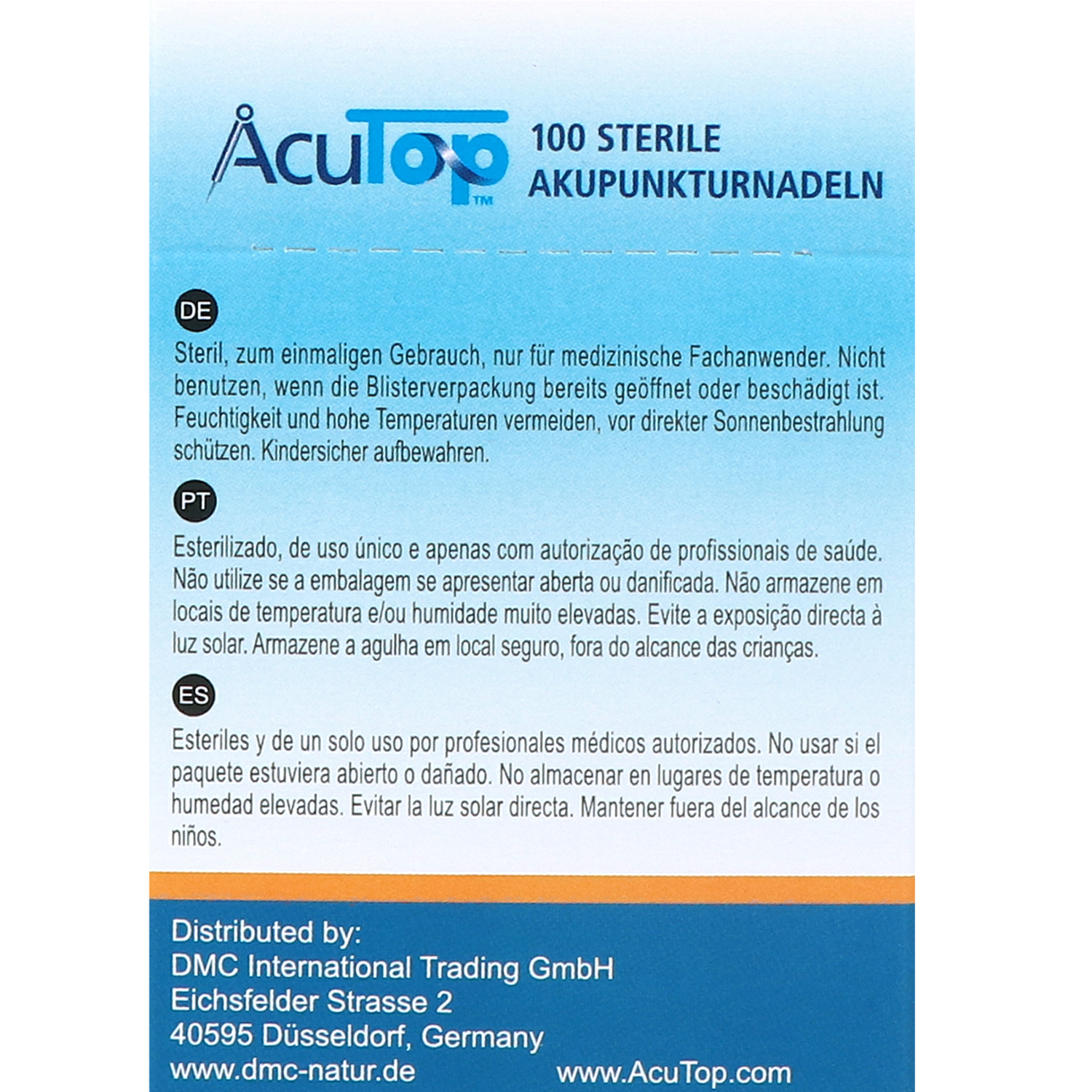 Akupunkturnadeln AcuTop Typ ACC, mit Kupferwendelgriff, silikonisiert, ohne Führrohr, 100 St.