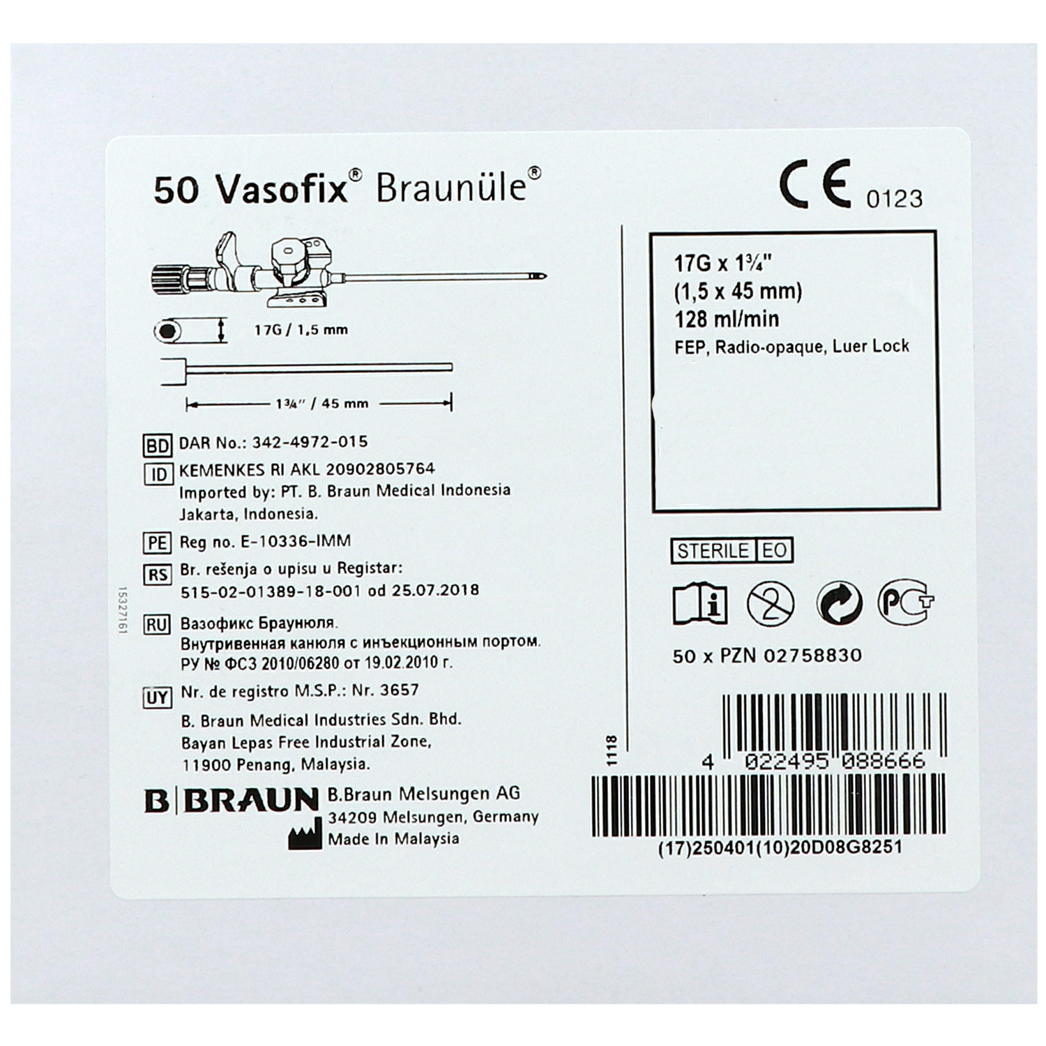 Vasofix Braunüle, Venenverweilkanülen mit Zuspritzport und FEP-Katheter