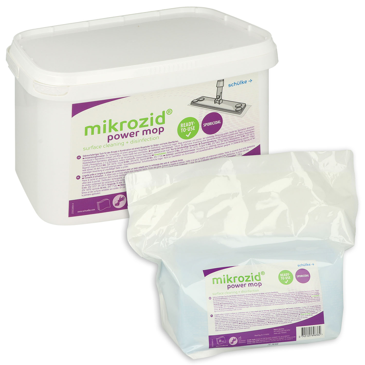 Mikrozid Power Mop Set (Eimer, Box und Refill mit 20 Flächendesinfektionstüchern)