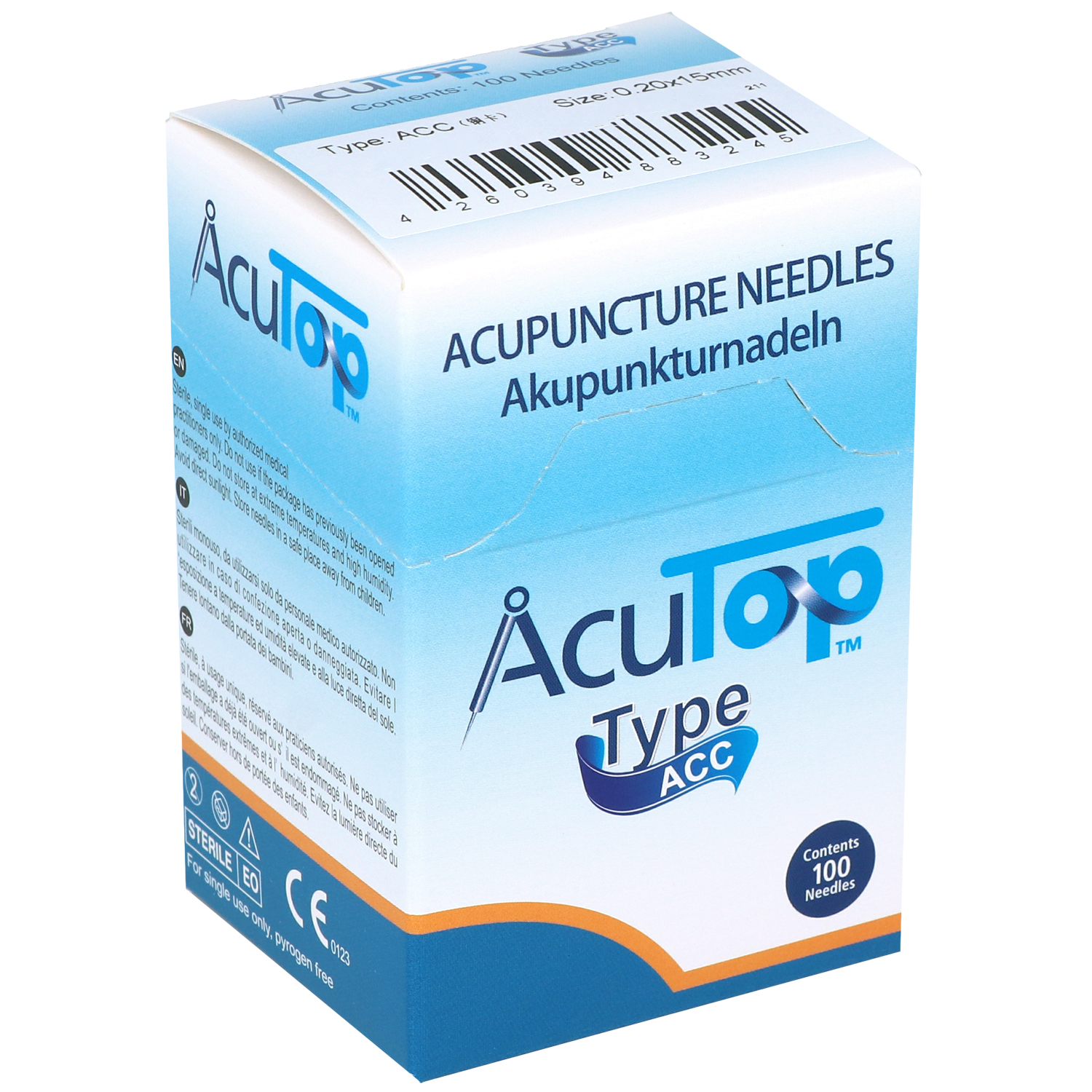 Akupunkturnadeln AcuTop Typ ACC, mit Kupferwendelgriff, silikonisiert, ohne Führrohr, 100 St.