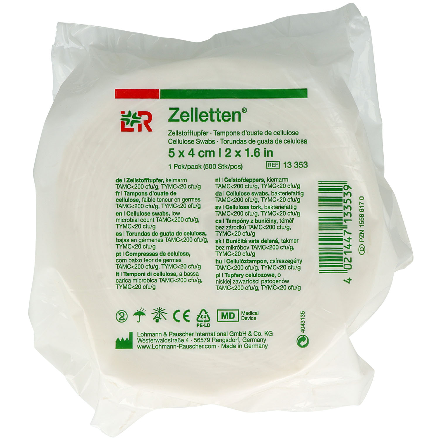 Zelletten Zellstofftupfer Rolle keimreduziert - 4 x 5 cm 500 St.