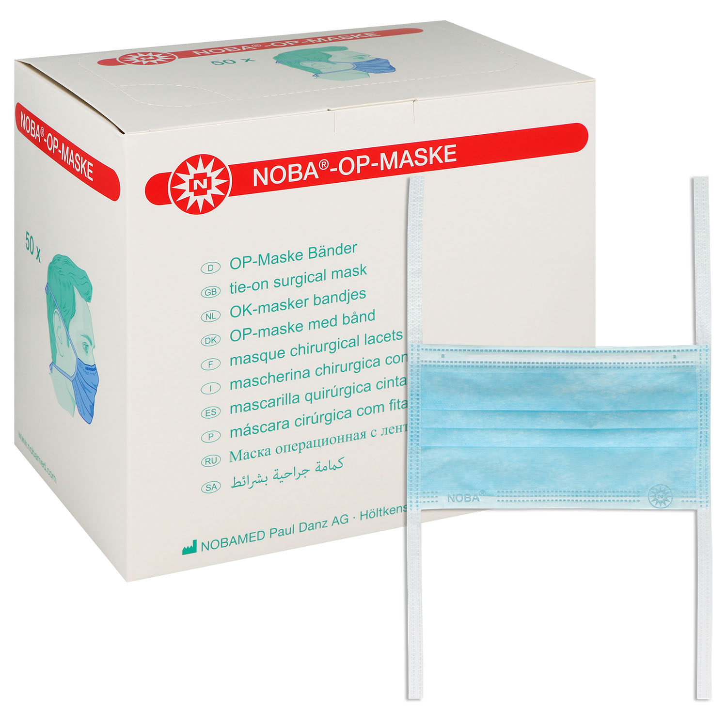 NOBA OP-Maske blau mit Bändern - 50 St.