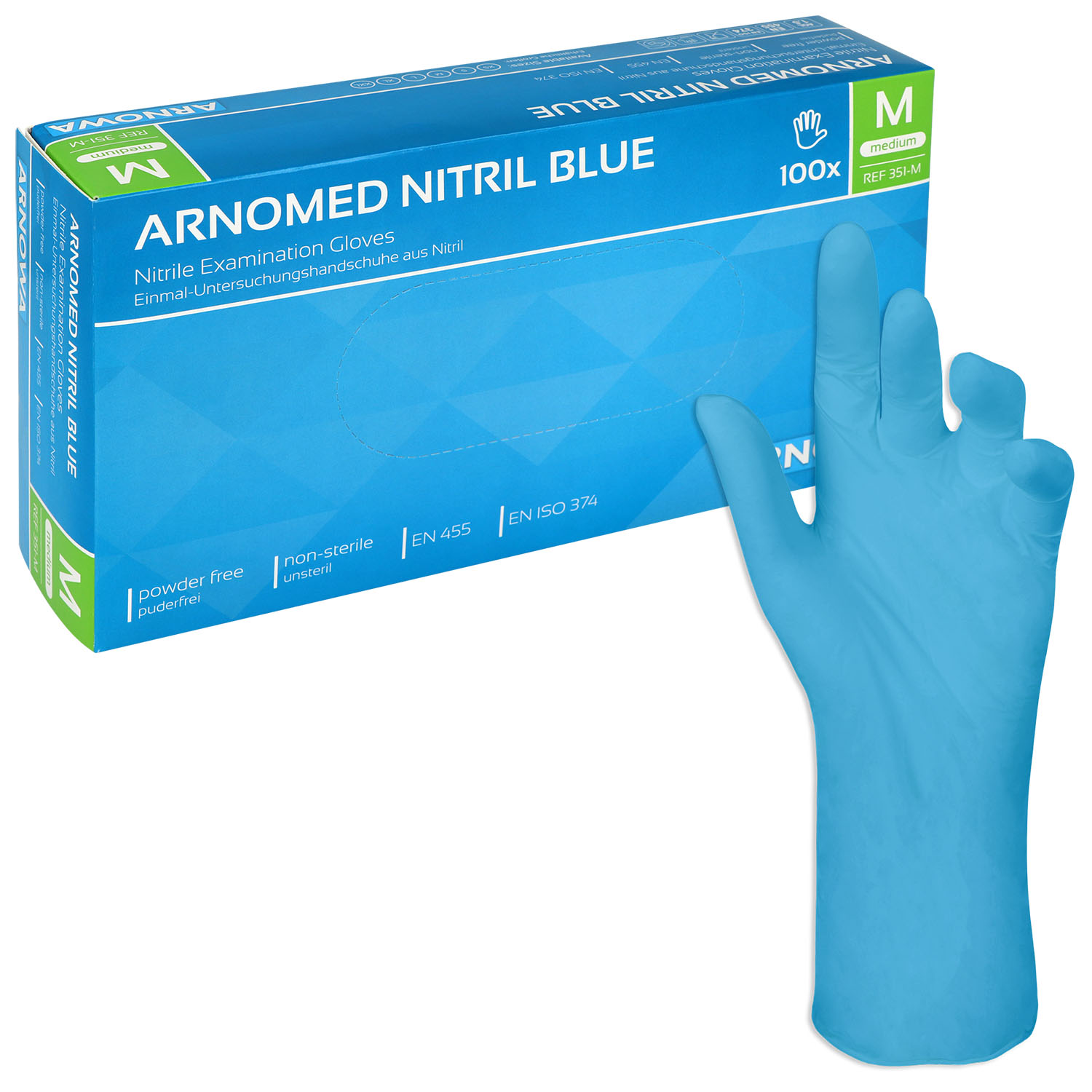 Arnomed Nitril-Untersuchungshandschuhe, blau, unsteril, puderfrei, latexfrei