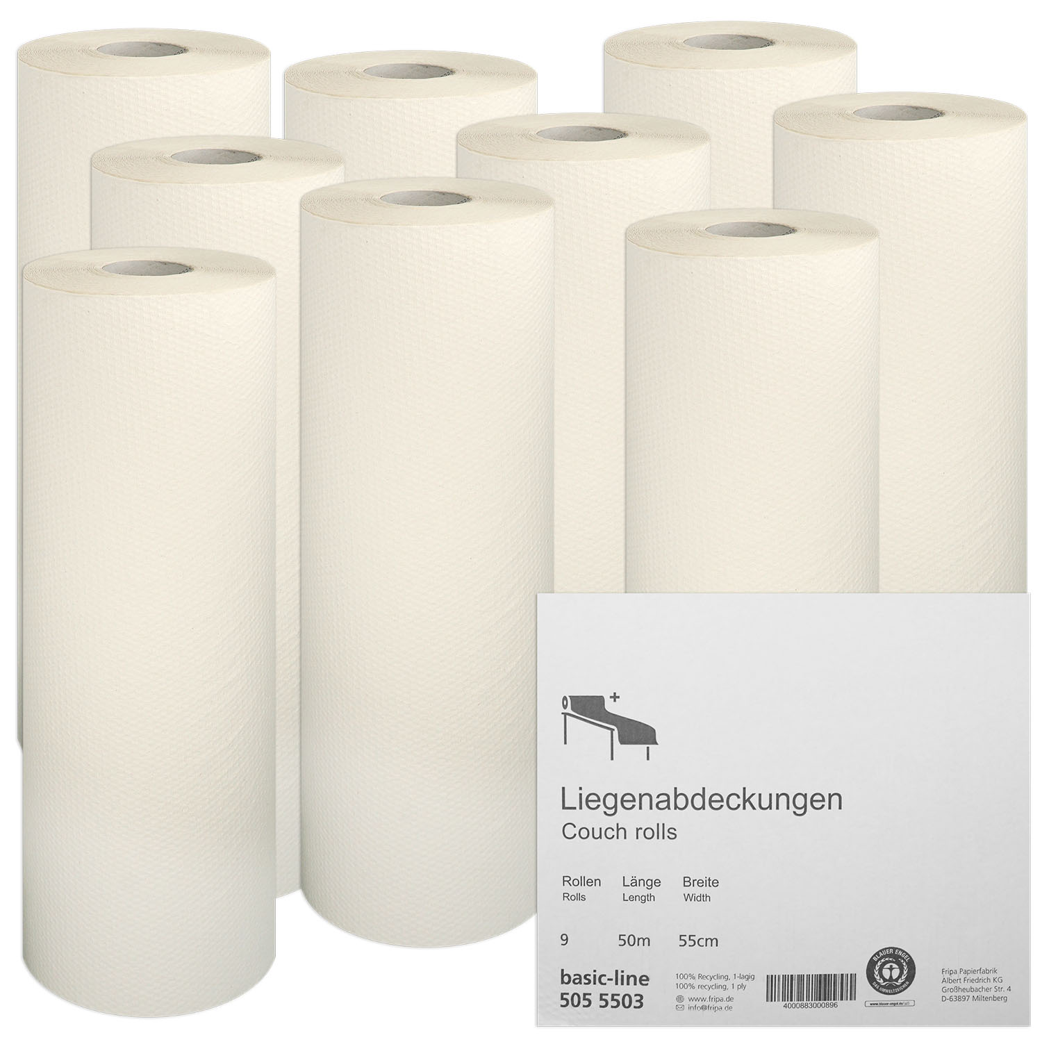 Fripa Ärztekrepp Basic Line, 1-lagig 55 cm x 50 m - 9 Rollen