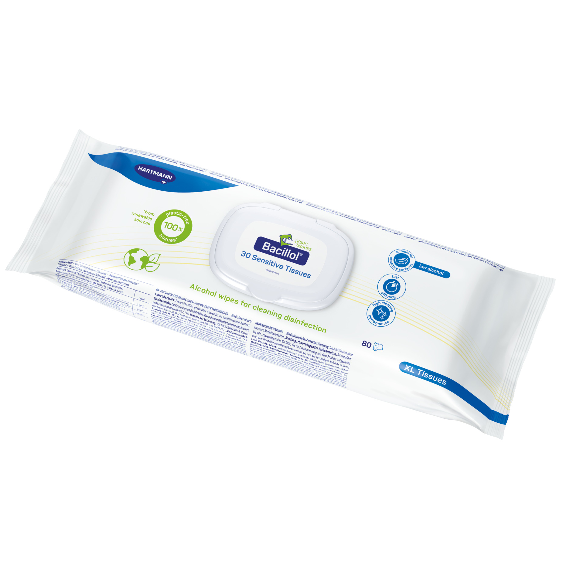 Bacillol 30 Sensitive Green Tissues Flowpack - 80 XL Tücher