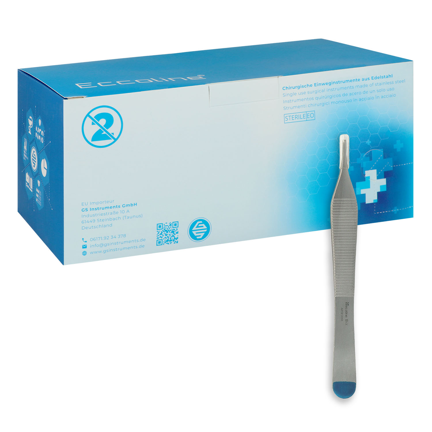 Einmal Pinzetten, Adson, chirurgisch, 1:2 Zähne, steril